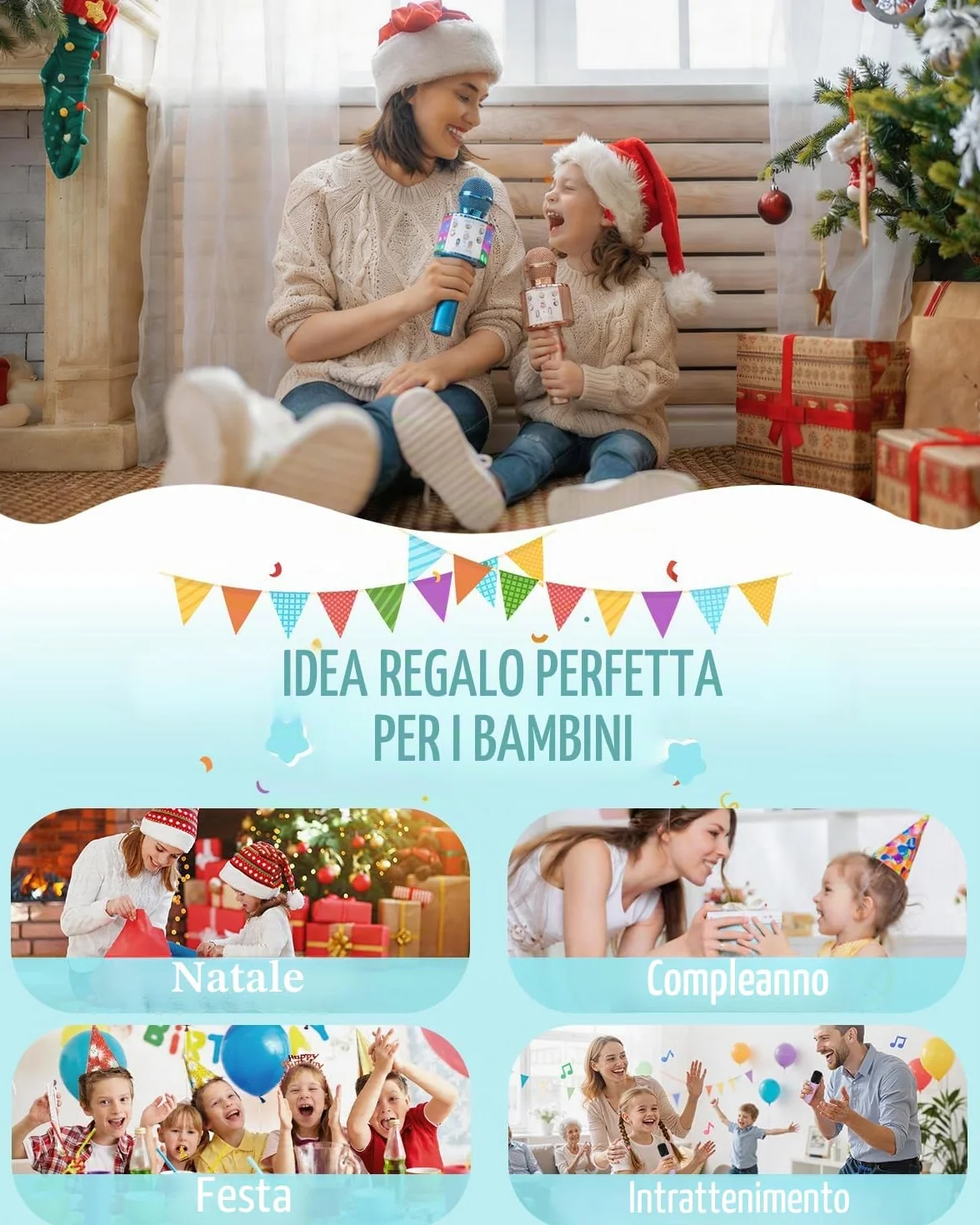 Set 2er Microfono Karaoke Bluetooth Wireless Con Luci a LED Portatili Portatili Cantanti per Altoparlanti Karaoke Giocattoli Gift per Bambini per Bambini (Con 10 Coperture Microfono Usa e Getta)