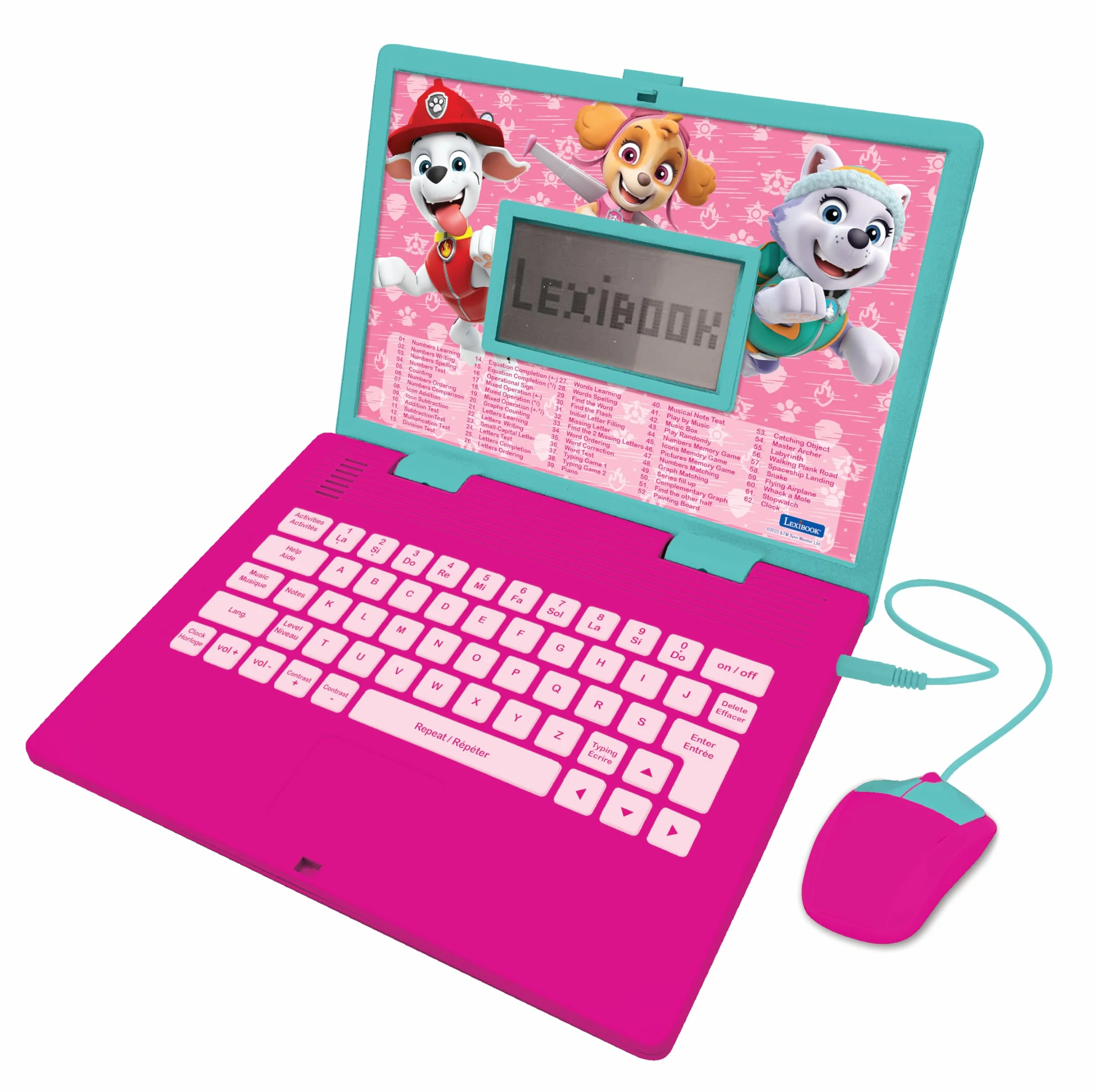 Lexibook Paw Patrol - Computer educativo bilingue Francese/Inglese, Giocattolo per Bambini con 124 attività per Imparare, divertirsi e Suonare Pianoforte, Rosa, JC598PAGi1