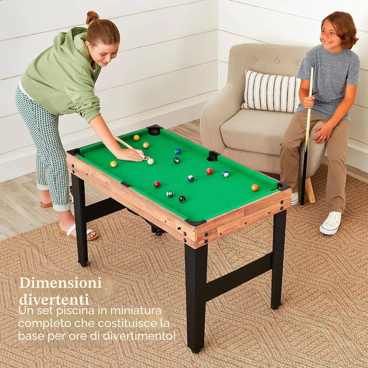 Tavolo Multigioco 4 in 1 Legno Calcio Balilla Biliardo Ping Pong Air Hockey 122x61x73 cm