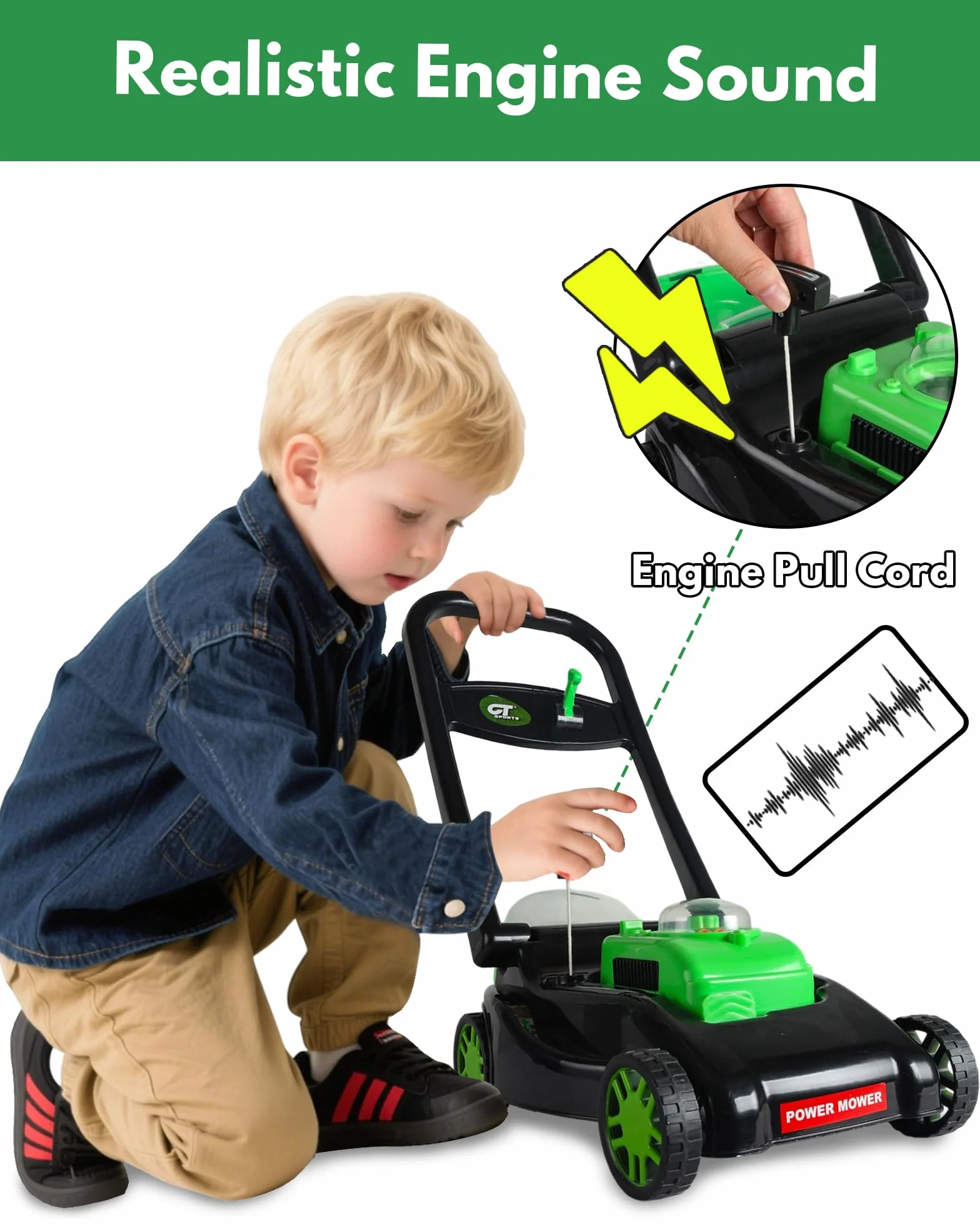 Kids Lawn Mower with Realistic Grass-Cutting Action And Sounds–No Batteries Required | Kids Lawn Mower，Fun Outdoor Push Toy for Kids