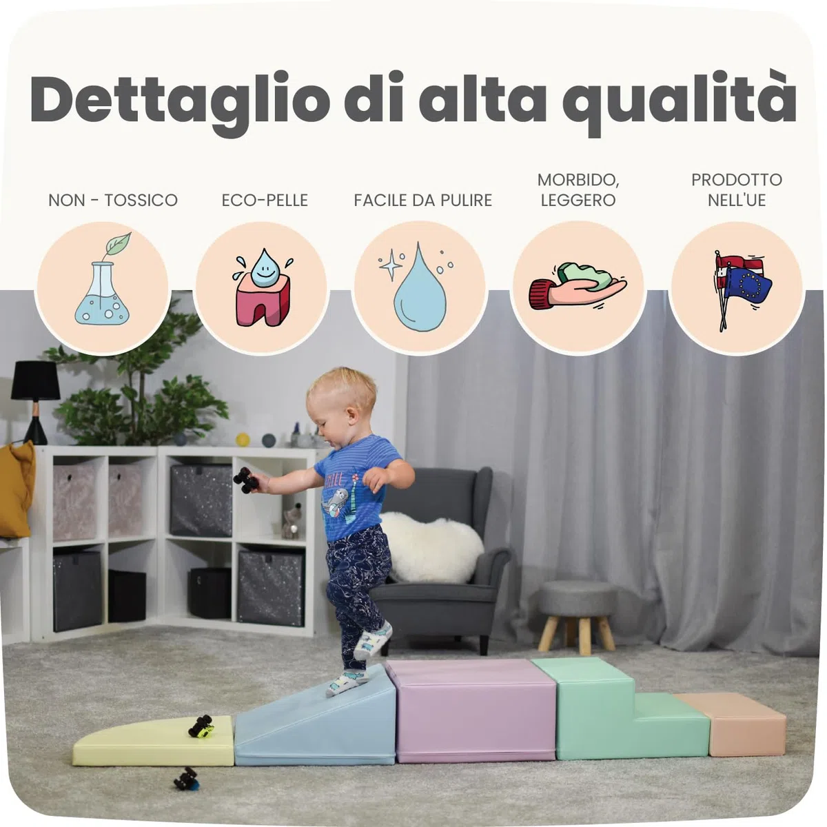 IGLU Soft Play Corner Climber Blocchi in Schiuma Set da Gioco 12+ mesi 5 XL Cubi Montessori Pastel
