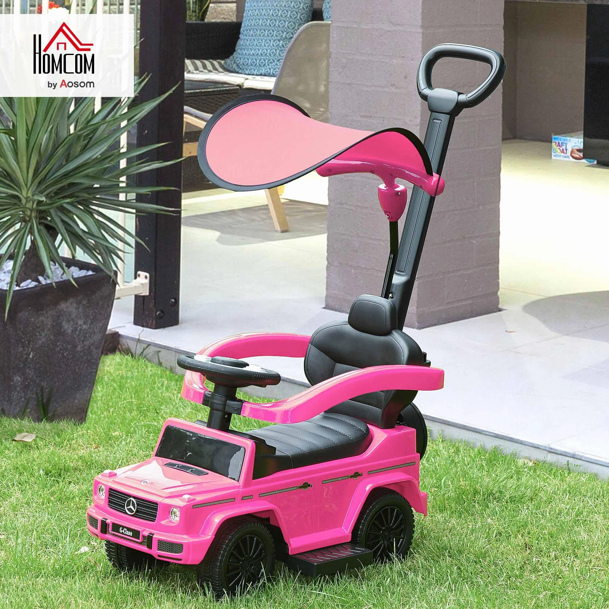 HOMCOM Macchina a Spinta per Bambini 12-36 Mesi con Licenza Mercedes-Benz G350, Giocattolo Macchina Cavalcabile con Tettuccio e Maniglia di Spinta, 85.5x40.5x95 cm, Rosa