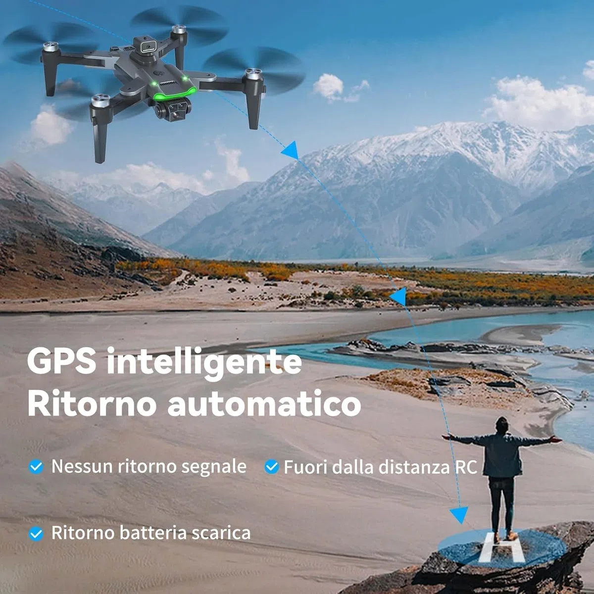 S166 Drone con Telecamera 4K Professionale, Meno di 249g, Fino a 68 Minuti di Volo (3 Batterie), GPS Rientro Automatico, Motore Brushless, Modalità Follow Me per Principianti（Nero）