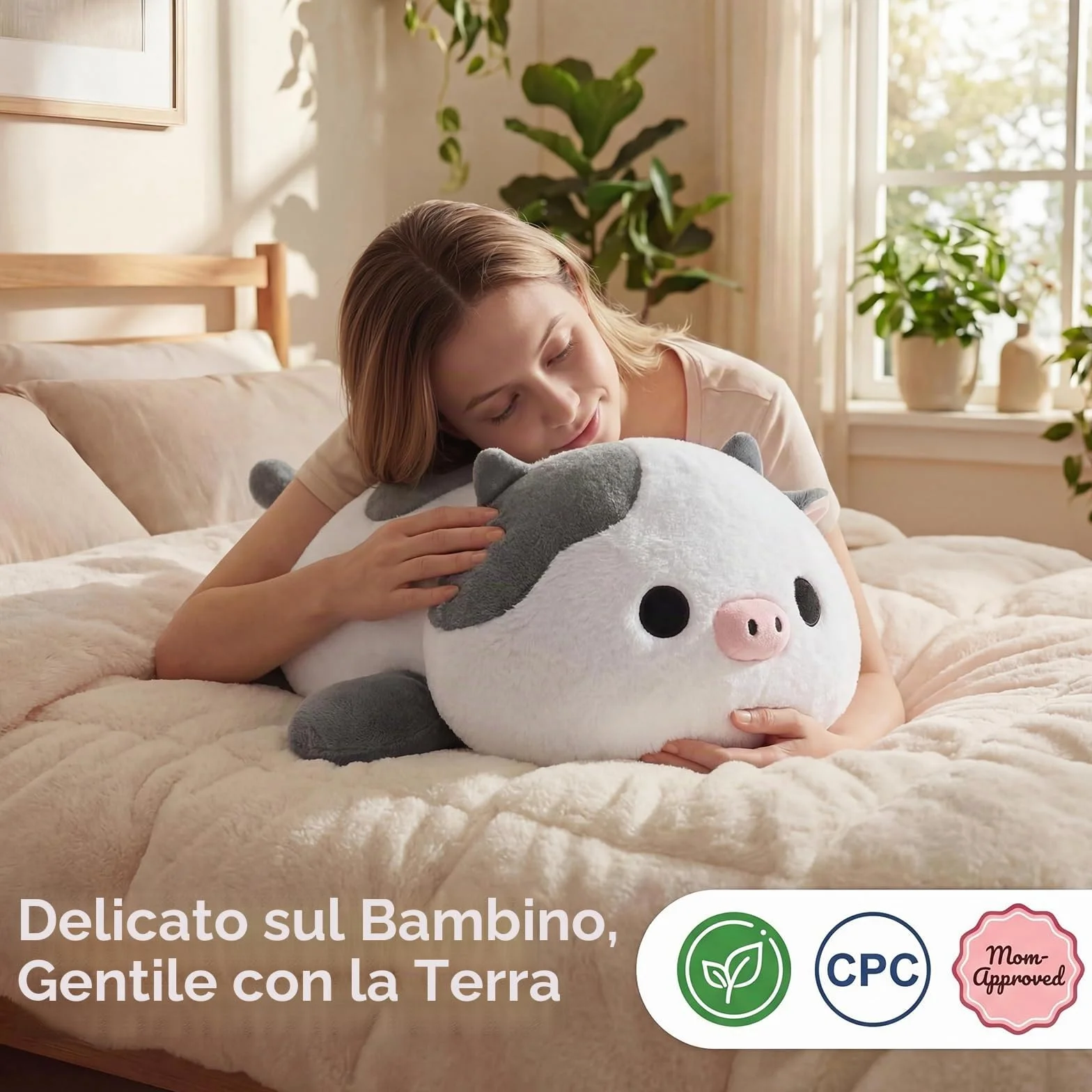 Mewaii Peluche Ponderato Mucca Grigia Bianca 58CM 4.0 Lbs – Cuscino Giocattolo Kawaii Morbido e Confortevole, Compleanno e Occasioni Speciali