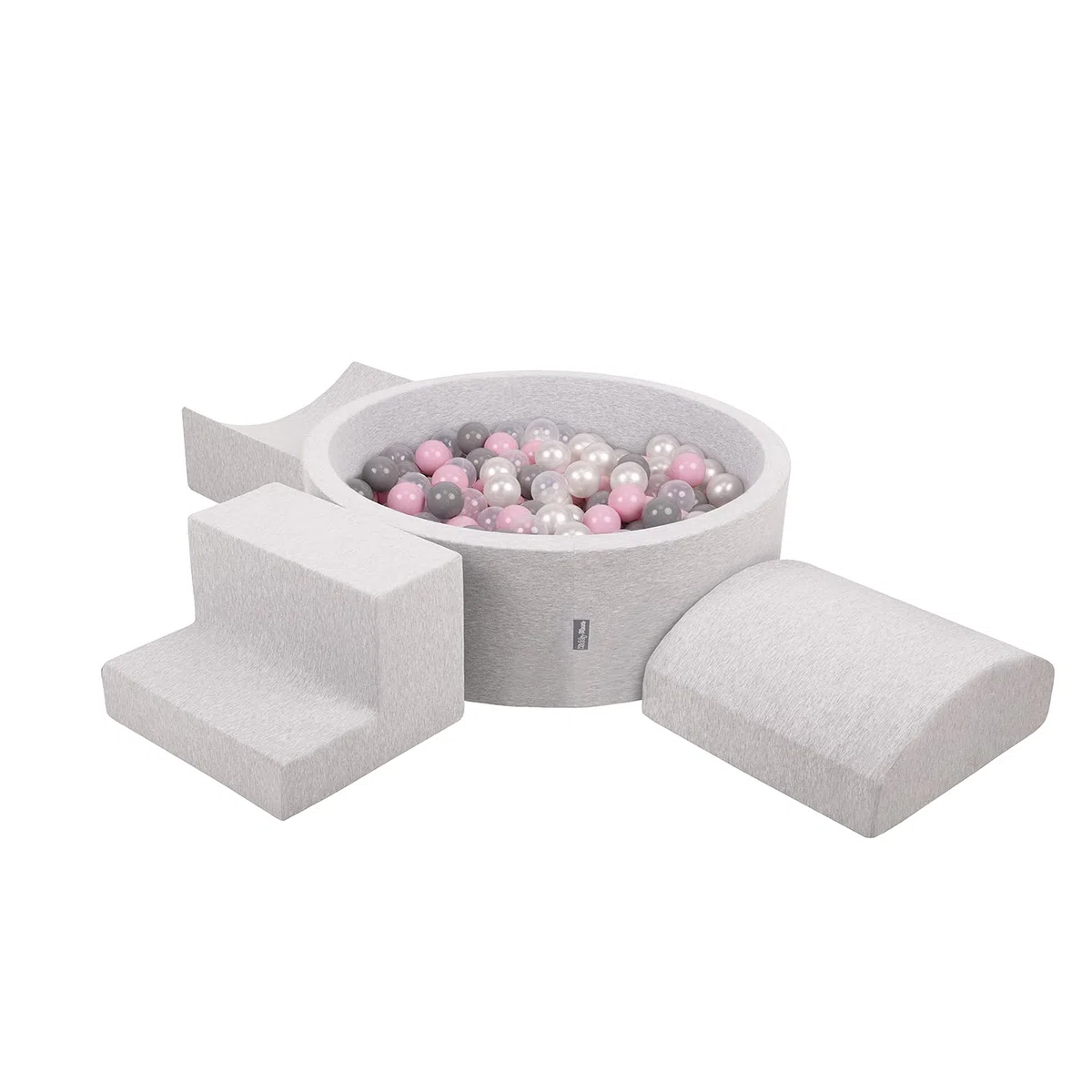 KiddyMoon Area di Gioco in Schiuma con Tondo Piscina di Palline (200 Palline) per Bambini, Grigioch:Perla/Grigio/Trasparente/Rosa Chiaro