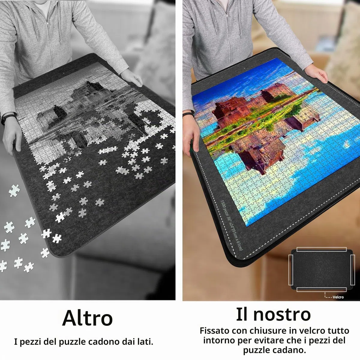 MOZOOSON Tappetino Puzzle Pieghevole 2000 Pezzi - Contenitore 41,3 x 31,5 cm con Copertura - 8 Vassoi di Sorting e Copertina per Spostamento e Memorizzazione
