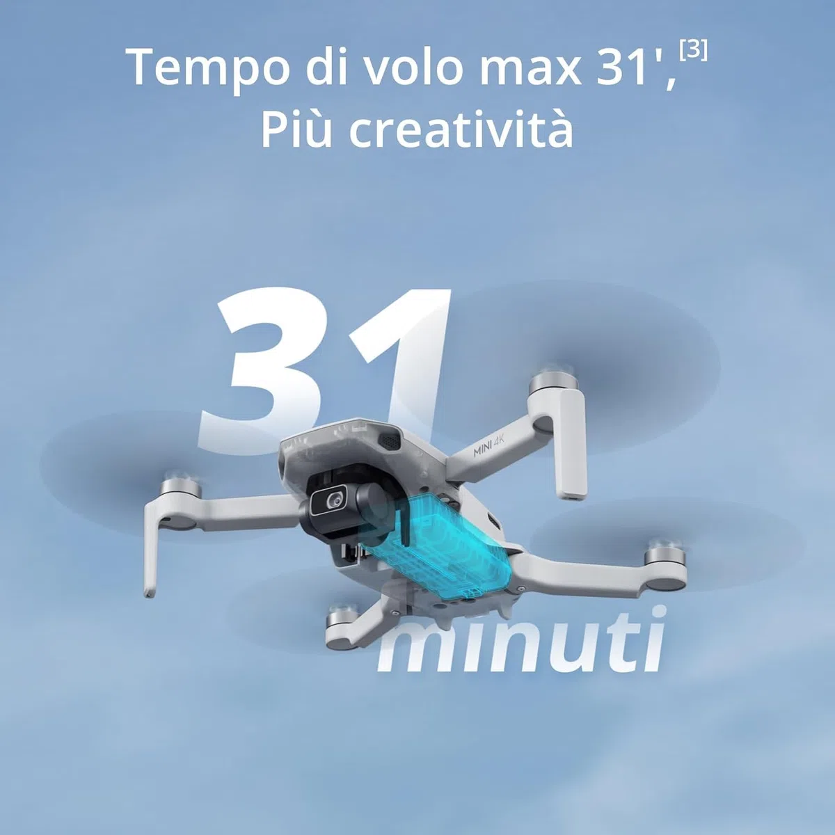 DJI Mini 4K, drone per adulti, fotocamera 4K HD, < 249 g, stabilizzatore 3 assi, trasmissione video 10 km, return automatico, resistenza al vento, 1 batteria per tempo di volo 31', volo intelligente