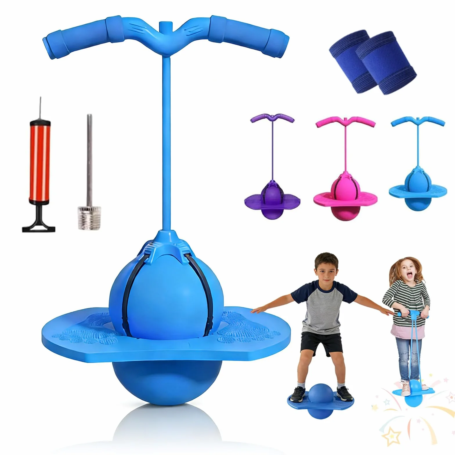 Pogo Jumper Ball for Kids Adults Balance Jumping Ball with Handle Pump Bounce Jump Trick Board Strong Grip Deck