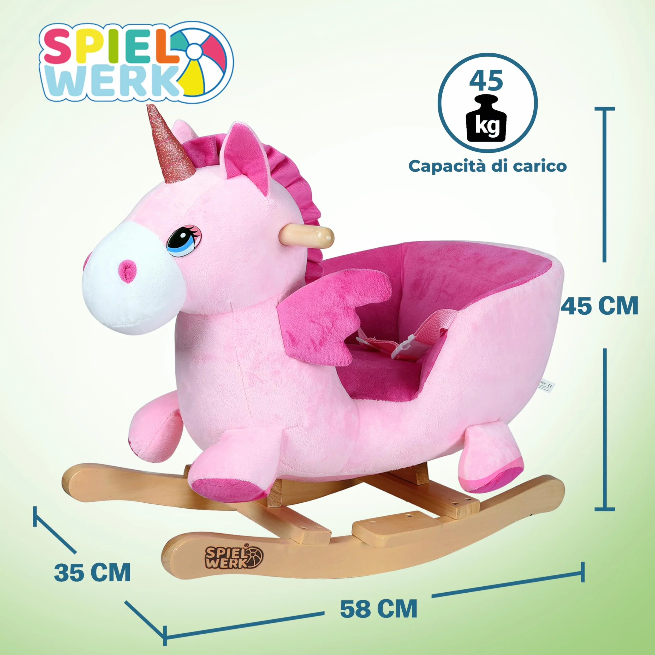 DEUBA® Unicorno Rosa Peluche a Dondolo Legno con Suoni Cintura di Sicurezza Giochi Infanzia Bambini Giocattolo Regalo