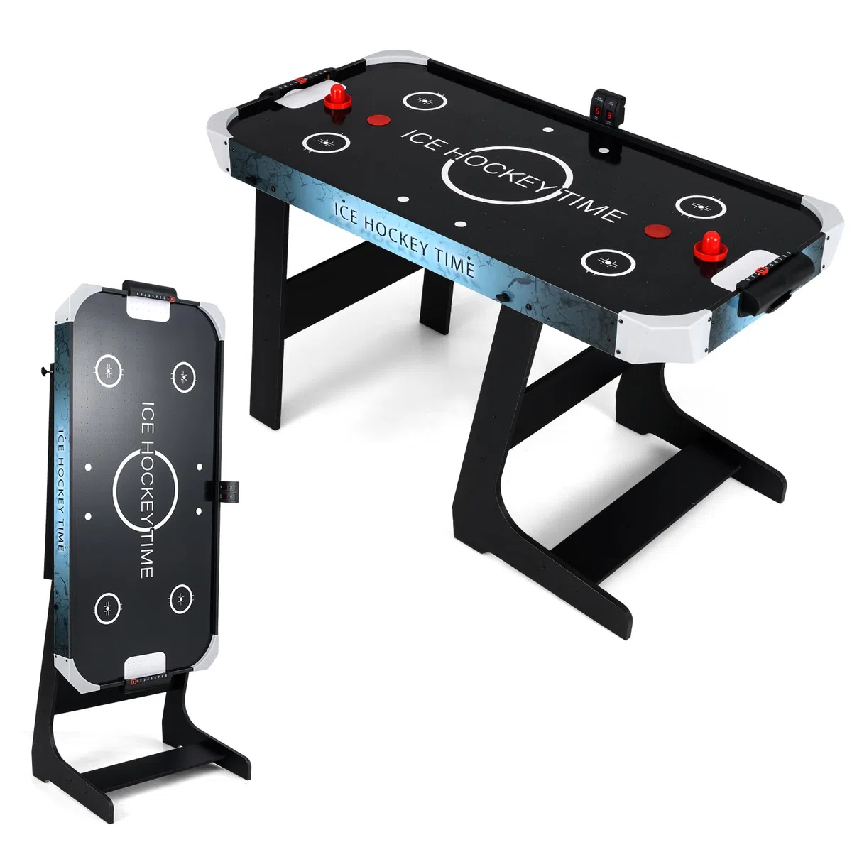 HOMASIS Tavolo da Air Hockey Pieghevole, Gioco Elettronico con Motore 12V e Display LED, 144 x 68 x 79 cm per Bambini e Adulti