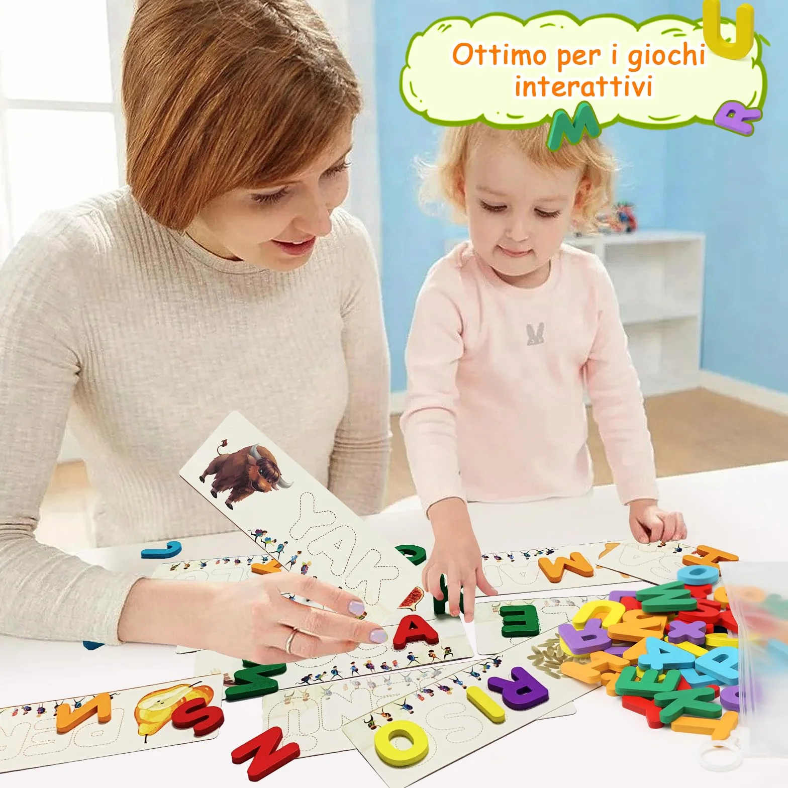 Gioco di ortografia Italiani Lettere di Apprendimento Giochi in legno Educativi Montessori Giocattoli a partire dai 3 anni prescolare giocattolo per bambini 3 4 5 6 7 8 anni ragazzi ragazze