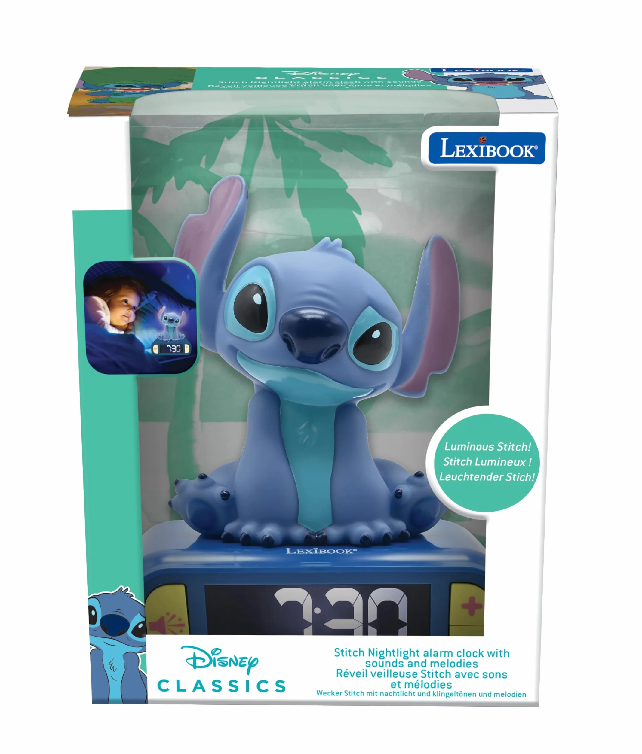 Lexibook Disney Stitch Sveglia notturna LCD Suoni melodie Snooze RL800D