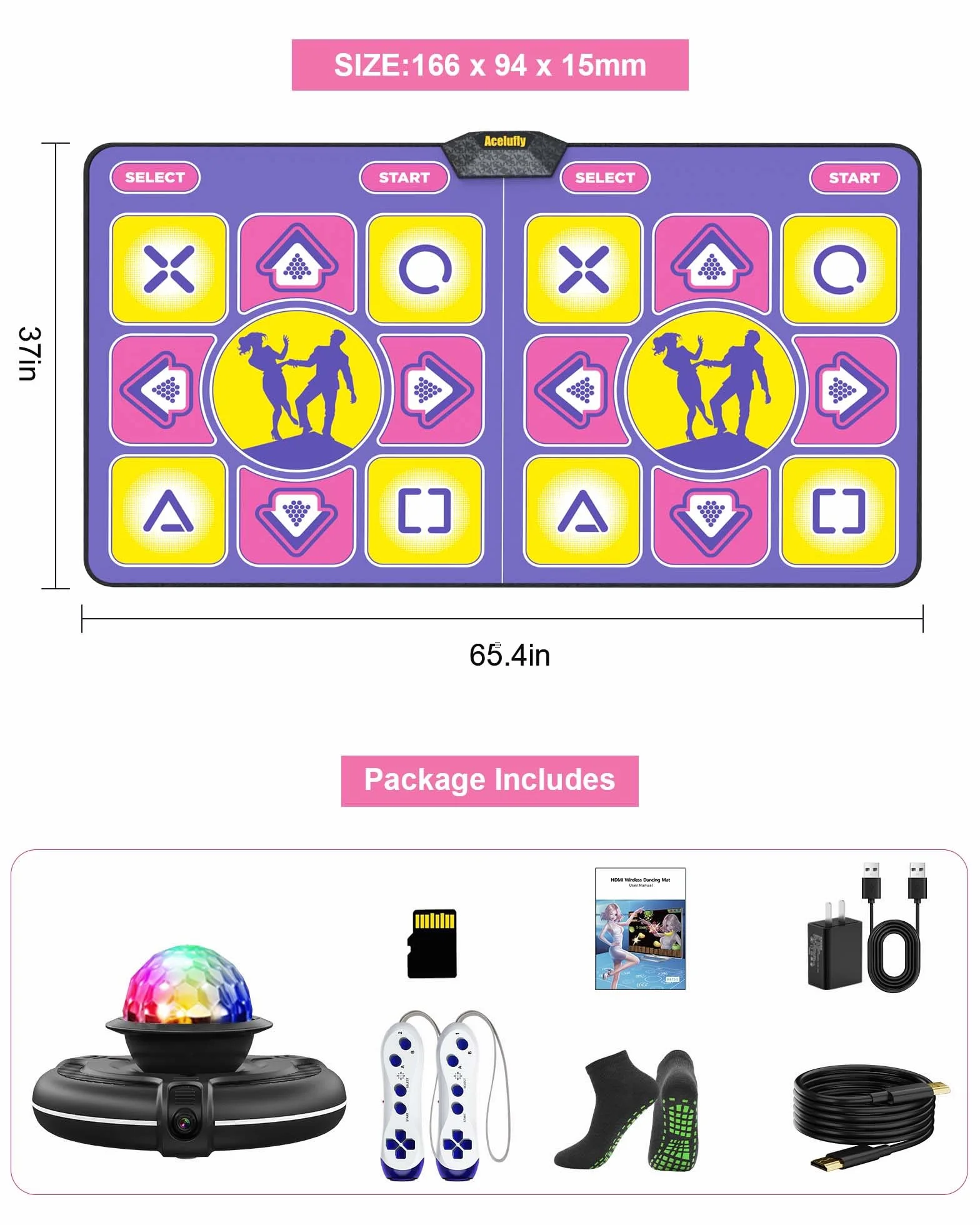 Tappetino da Ballo per TV con Controller Wireless, Doppio Utente, Antiscivolo, Fitness per Bambini e Adulti, Regalo per Ragazze e Ragazzi (Viola)