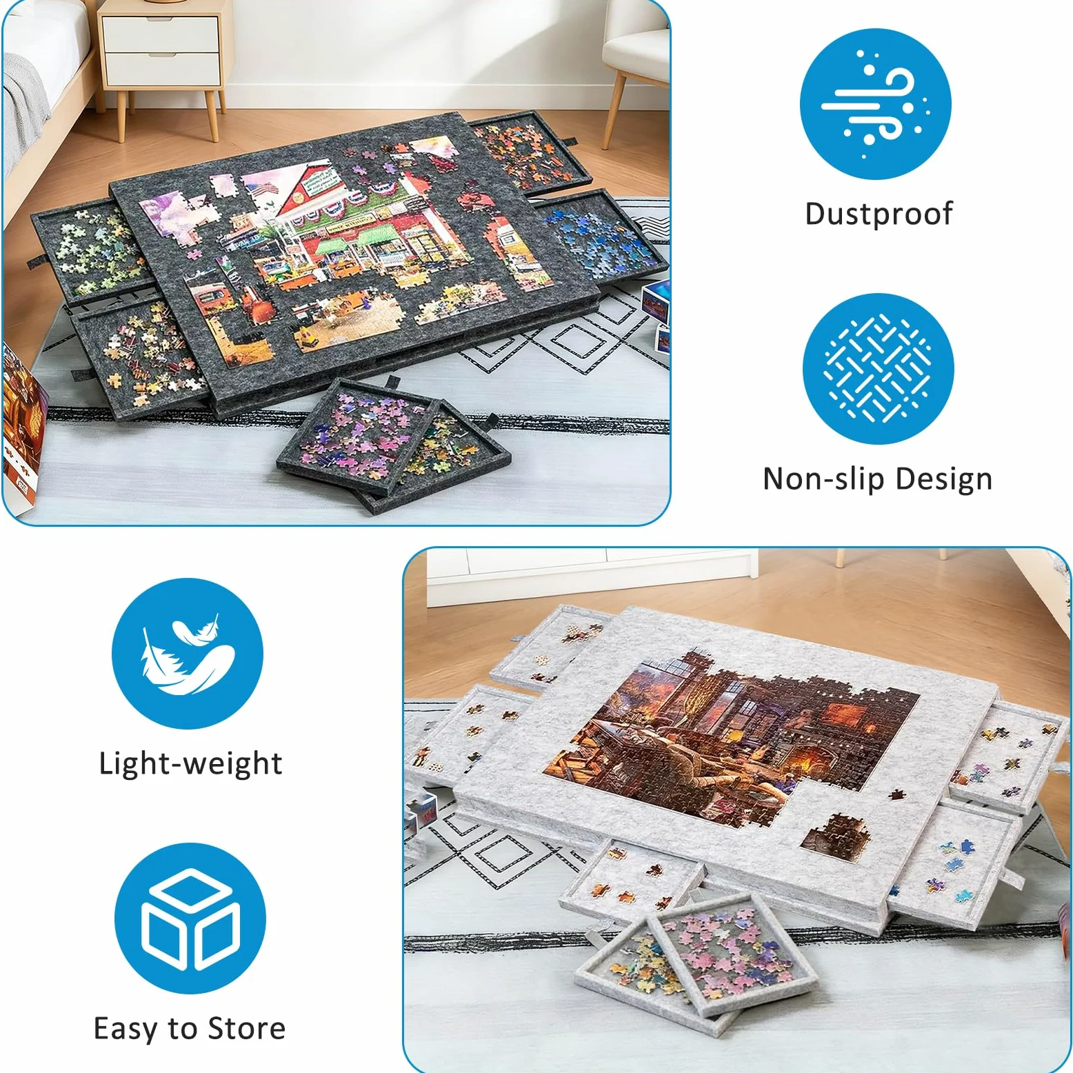 Tavolo per Puzzle Inclinabile con 6 Cassetti e Copertura - Tavola Leggera in Feltro per Fino a 1000 Pezzi - Con Supporto 2-in-1 e Maniglia da Trasporto - Ideale per Adulti e Appassionati di Puzzle