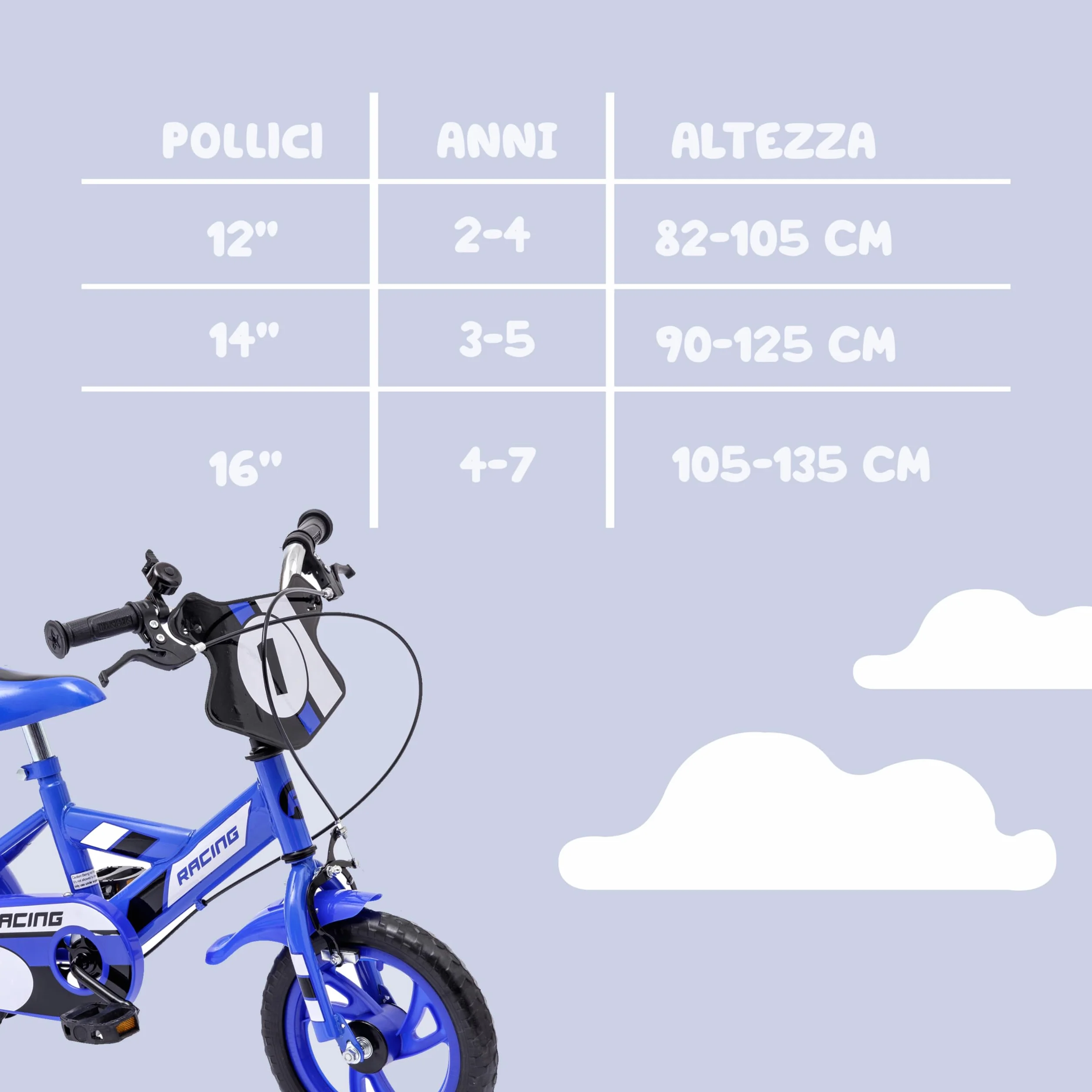 Baroni Toys Bicicletta Blu per Bambino con Rotelle Incluse, Bicicletta Sportiva da Bambini in Acciaio, Bici Bambino Bambina con Rotelline, Bicicletta per Bambini dai 4 a 7 anni