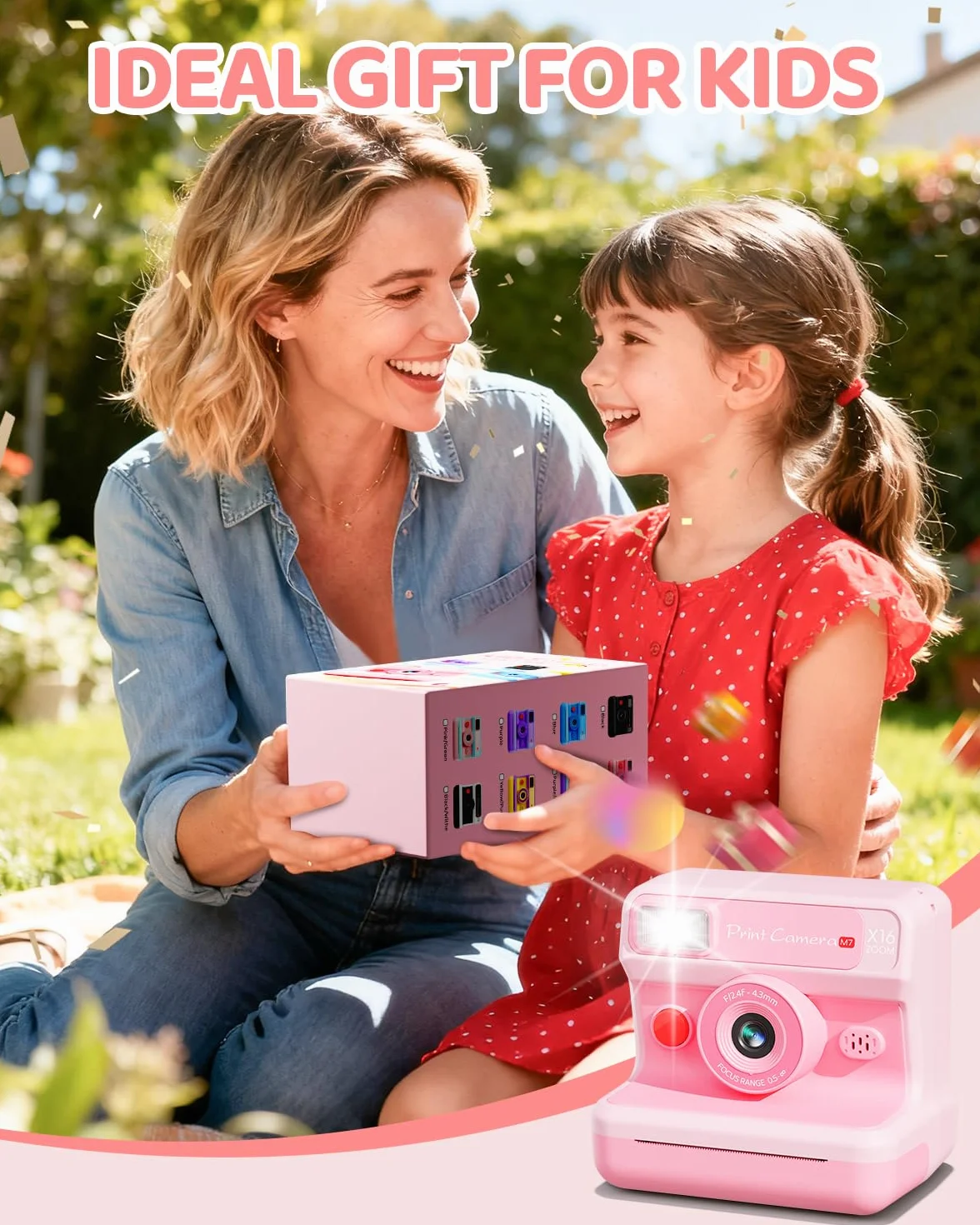 CalineGam Macchina Fotografica Bambini Istantanea, HD 1080P Macchina Fotografica Istantanea con Scheda da 32 GB e 3 Rotoli di Carta, Regalo di Natale per Ragazze Ragazzi dai 3 ai 14 Anni