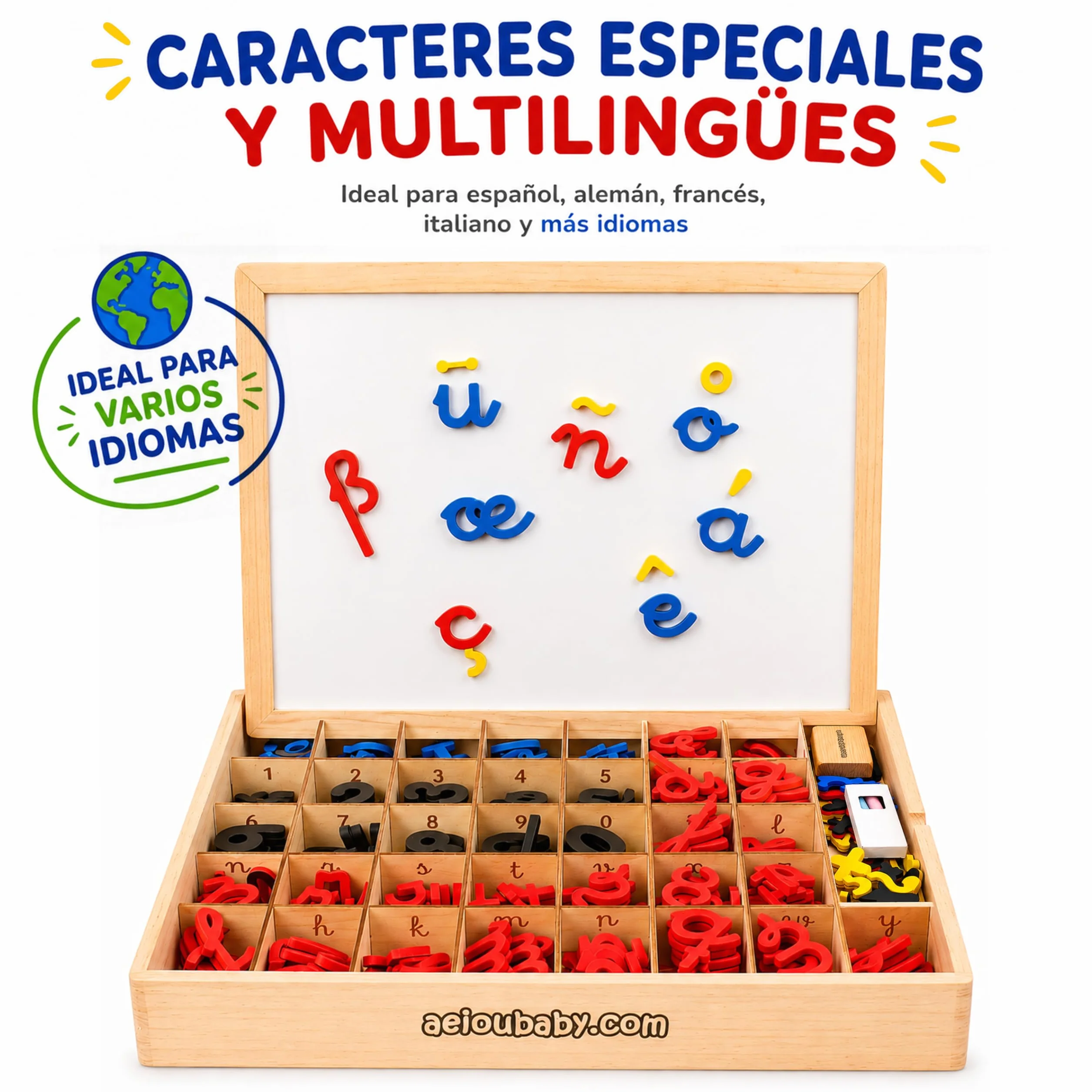 Lettere e numeri magnetici Montessori | Legato Cursive Mobile Legate. Maiuscole, minuscole e cifre in gomma EVA | Lavagna reversibile e scatola di legno | Gioco educativo Imparare a leggere e scrivere