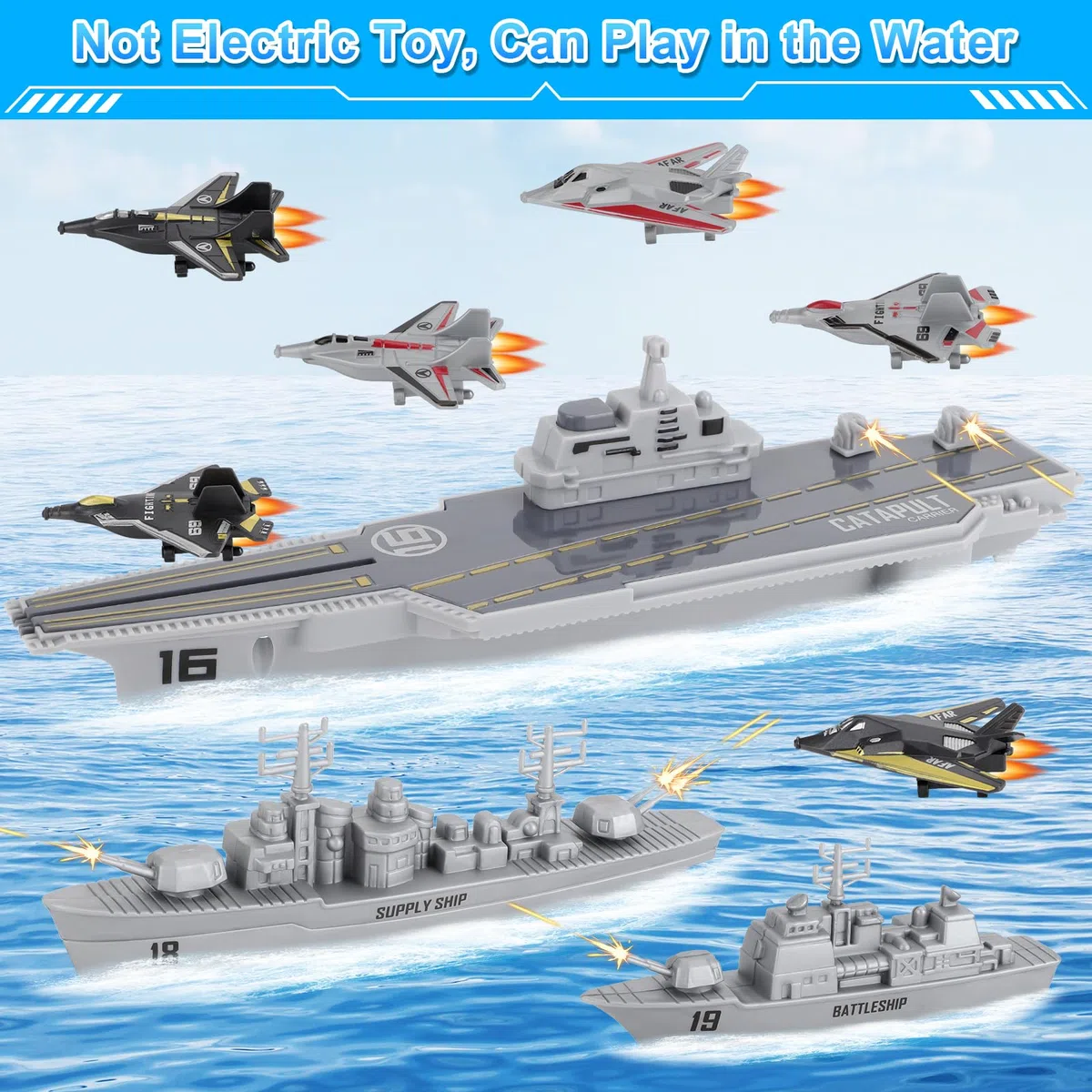 deAO unità di Difesa Militare Gioco Portaerei con Funzione di Espulsione, Veicoli Aerei e Marittimi Inclusi Set da 9 Pezzi Collezione di Forze Armate per Bambini