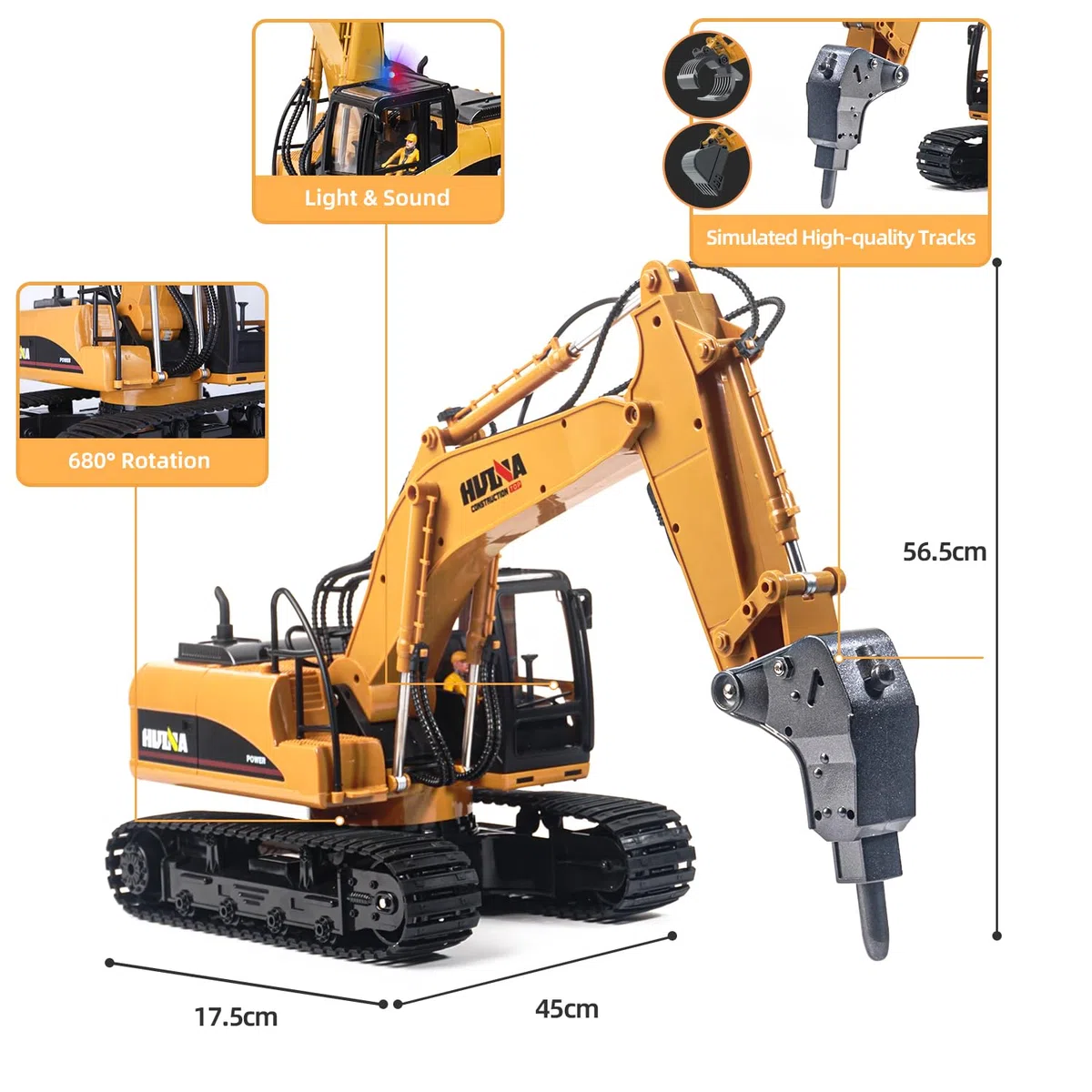 Escavatore Telecomandato 3 in 1 da 6-10 Anni, 1:14 RC in Metallo Con Batteria e Caricatore - Regalo di Compleanno