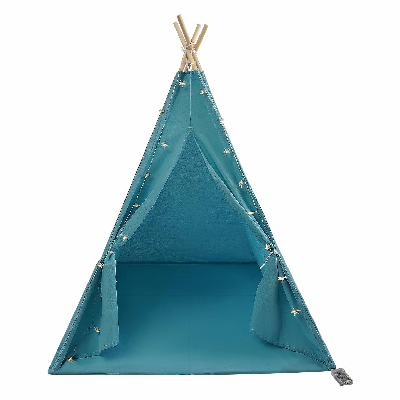 Tipi Tenda per Bambini con Tappetino e Catena Luminosa, Pieghevole in Cotone, Casetta Giocattolo 120 x 120 x 140 cm Blu