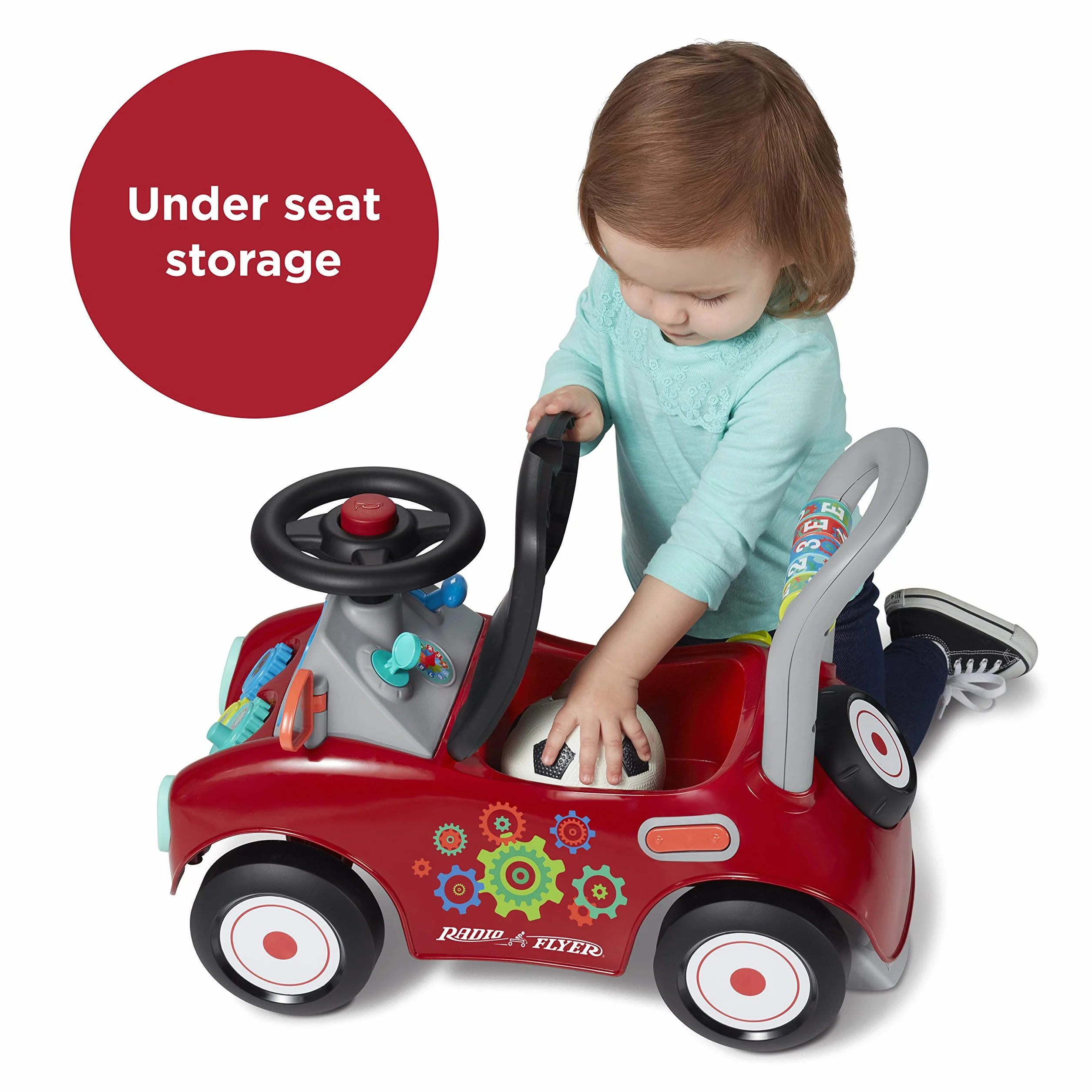 Radio Flyer Busy Buggy, cavalcabile per passare da seduti a in piedi, cavalcabile rosso per bambini da 1 a 3 anni
