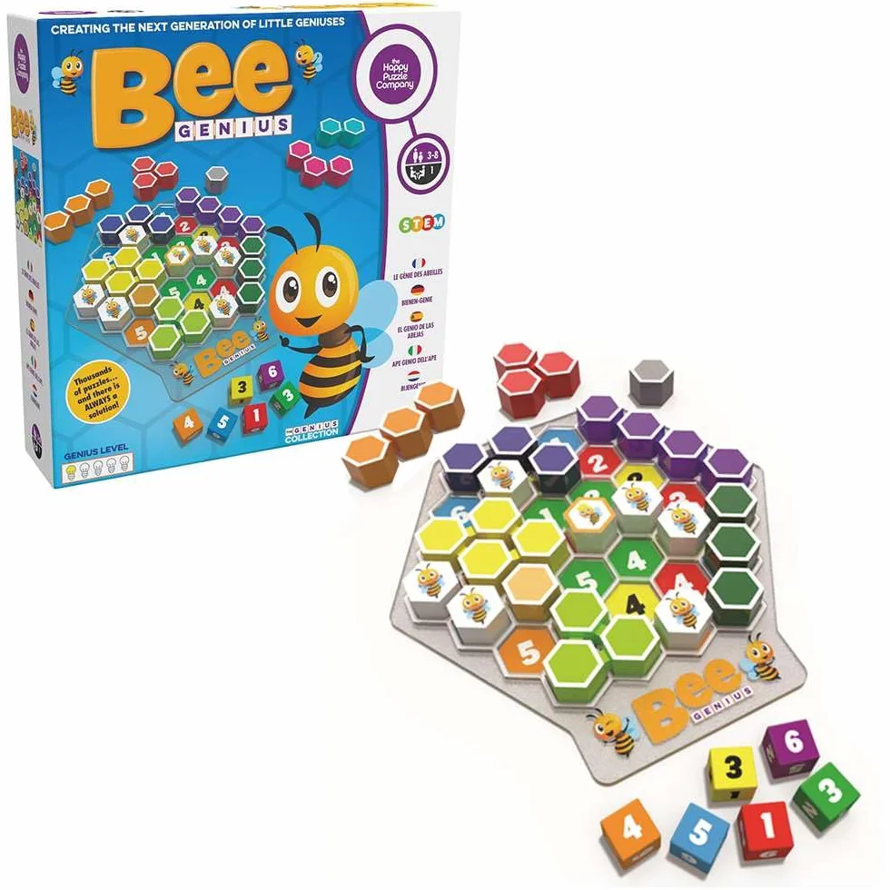 The Happy Puzzle Company Bee Genius Game - 46.656 sfide puzzle per i puzzle più giovani - Puzzle di logica STEM Risorse educative per l'apprendimento precoce - Giochi intelligenti per bambini e
