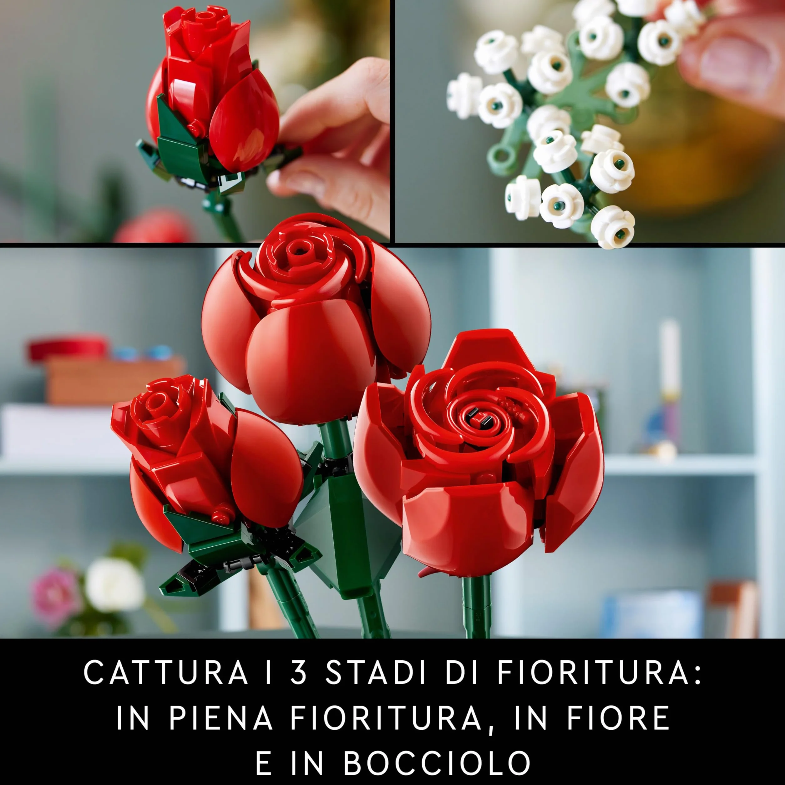LEGO Botanicals Bouquet di Rose - Set di Fiori Finti con 12 Rose da Costruire - Hobby Creativi per Adulti - Decorazione per Casa Fai da Te - Idea Regalo per Donna o Uomo da Collezione - 10328