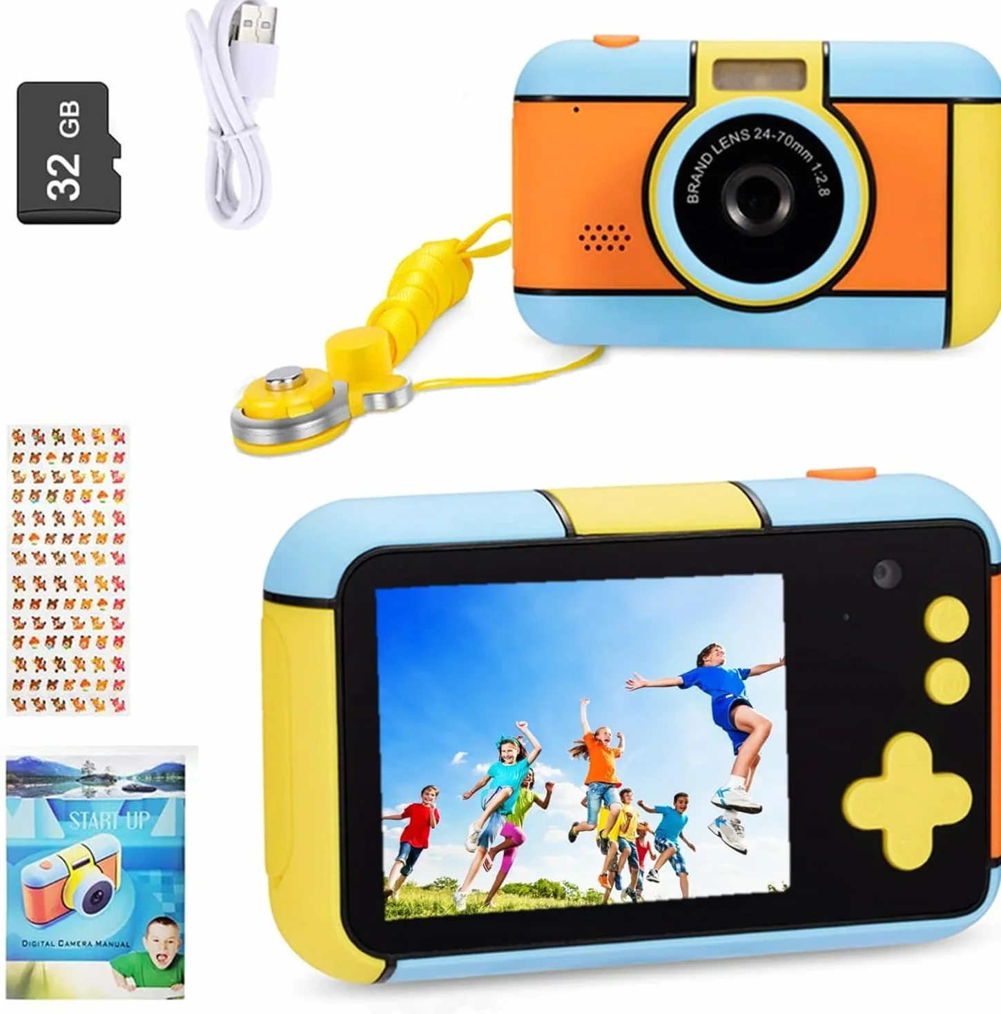 ToyZoom Macchina Fotografica per Bambini 24MP Fotocamera Digitale 1080P HD Videocamera Obiettivo Doppio Selfie Fotocamera con 32GB Scheda SD, 2.4 Pollici, Regalo di Compleanno
