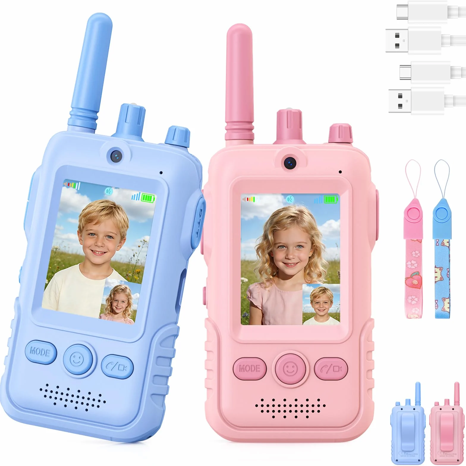 Video Walkie Talkie Bambini, 2 Walkie Talkie Ricaricabili con Display, Telecamera HD& Modificatore Vocale, Lunga Portata, Regalo per Bambini e Bambine dai 3 ai 12 Anni
