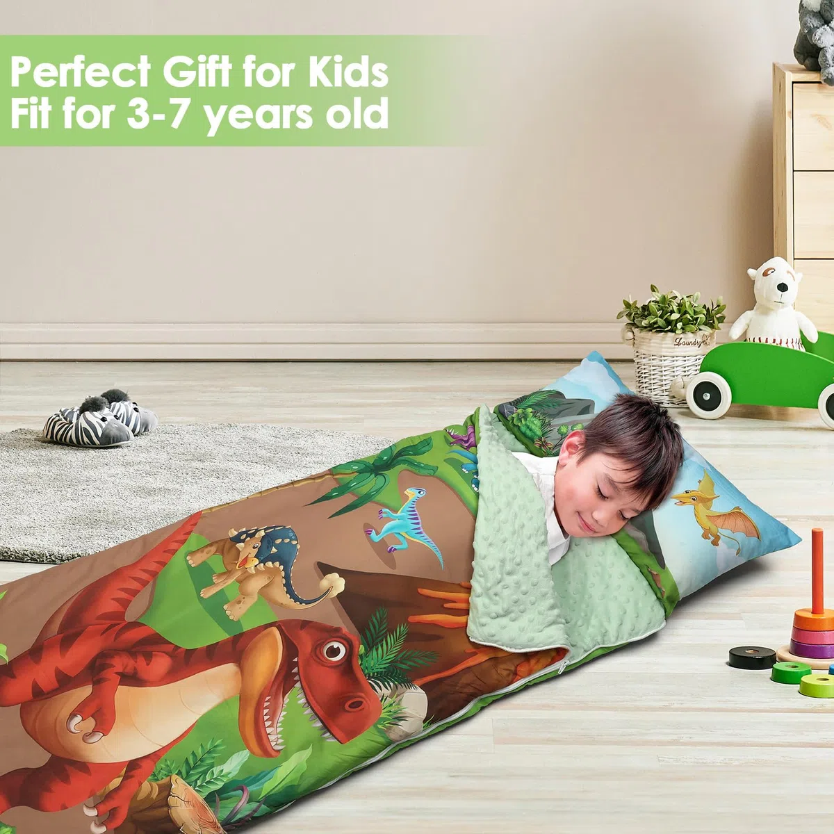 Nap Mat Caldo per Bambini con Rimovibile Cuscino, Grande Sacco a Pelo Pieghevole per Ragazze Ragazzi, Nap Mats con Doppia Cerniera per Campeggio, Scuola Materna e Asilo, 150×60cm