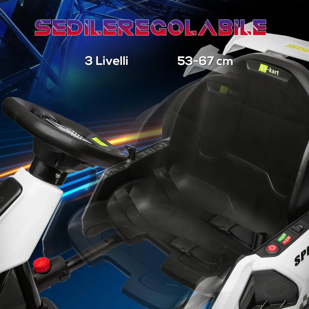 HOMCOM Go Kart Elettrico Bambini 24V 2 Motori Drift Sedile Regolabile Bianco