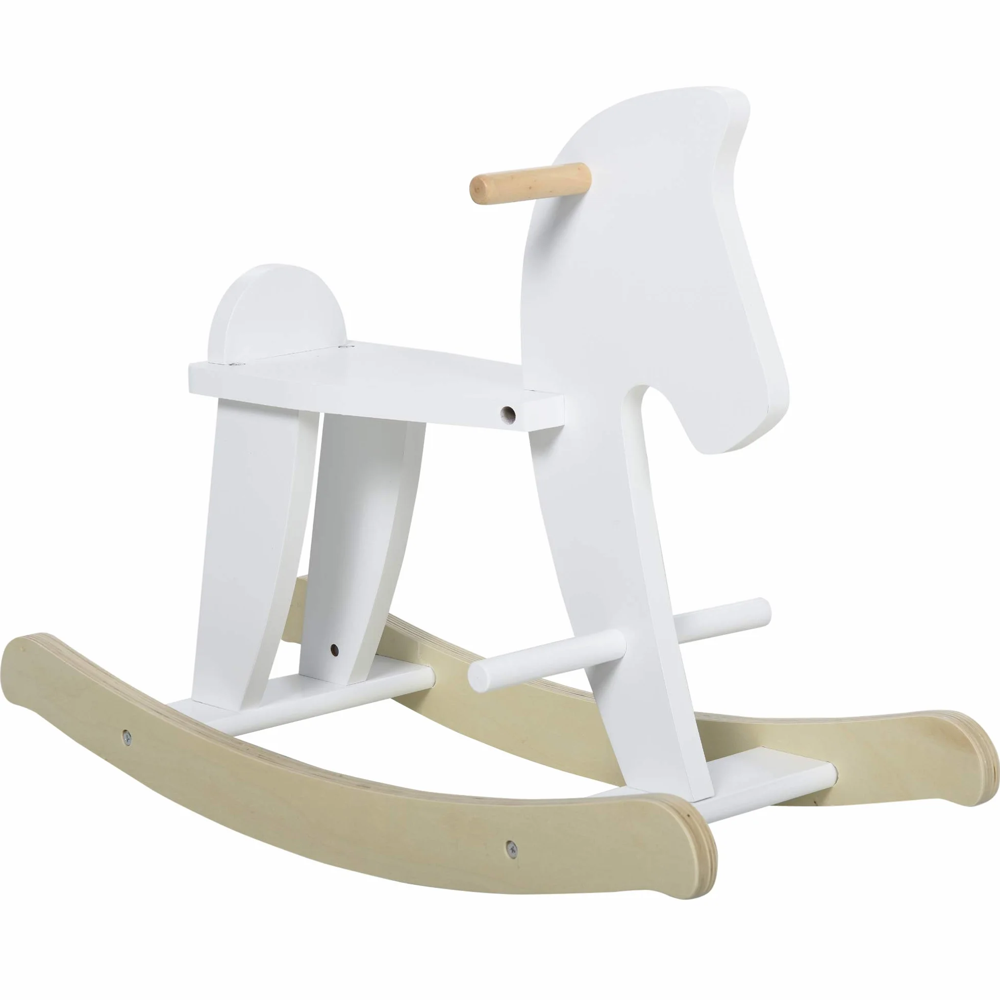 HOMCOM Cavallo a Dondolo per Bambini 1-3 Anni, Design Classico in Legno con Maniglie e Poggiapiedi, 68x26.5x48cm, Bianco