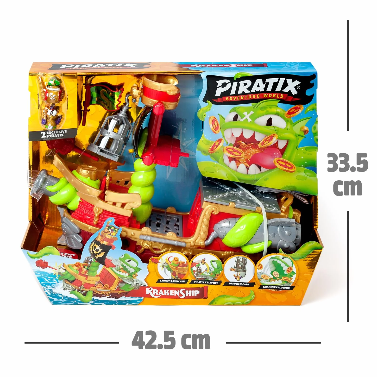 PIRATIX Kraken Ship–Barca Kraken di Piratix.Contiene 1barca Kraken, 2Piratix & accessori esclusivi, 1proiettile a cannone, 1tesoro esclusivo, 6 tesori dorati, 1 bandiera esclusiva, 1 spada, 1 ancora e