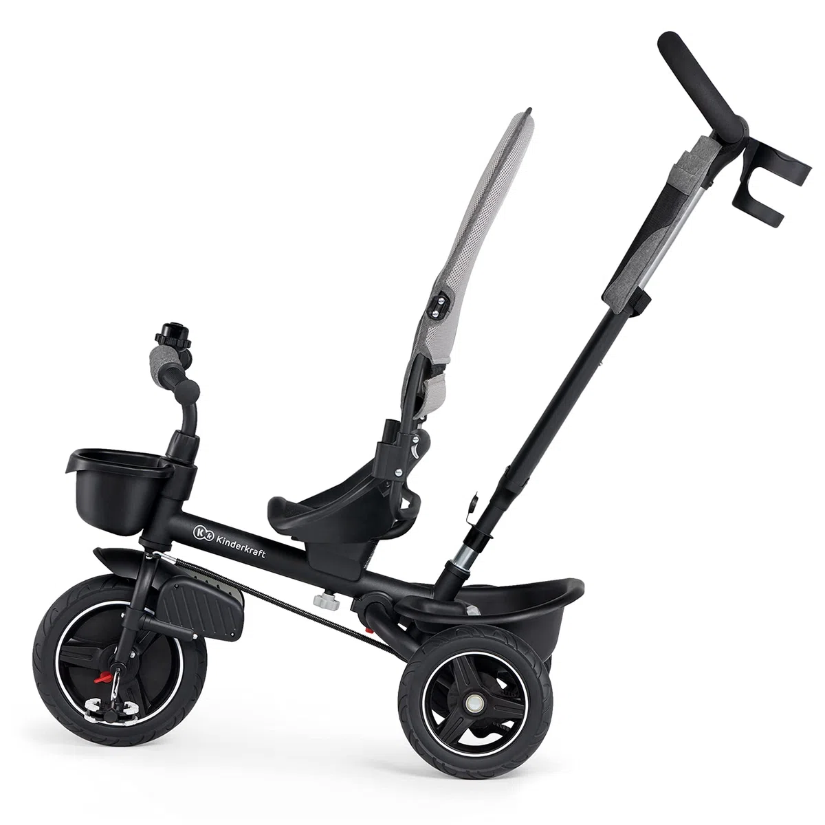 Kinderkraft SPINSTEP Triciclo bambini dai 9 Mesi con Maniglione, Cappottina impermeabile con filtro UPF50+, Pieghevole, Seduta girevole a 360 gradi, Grigio
