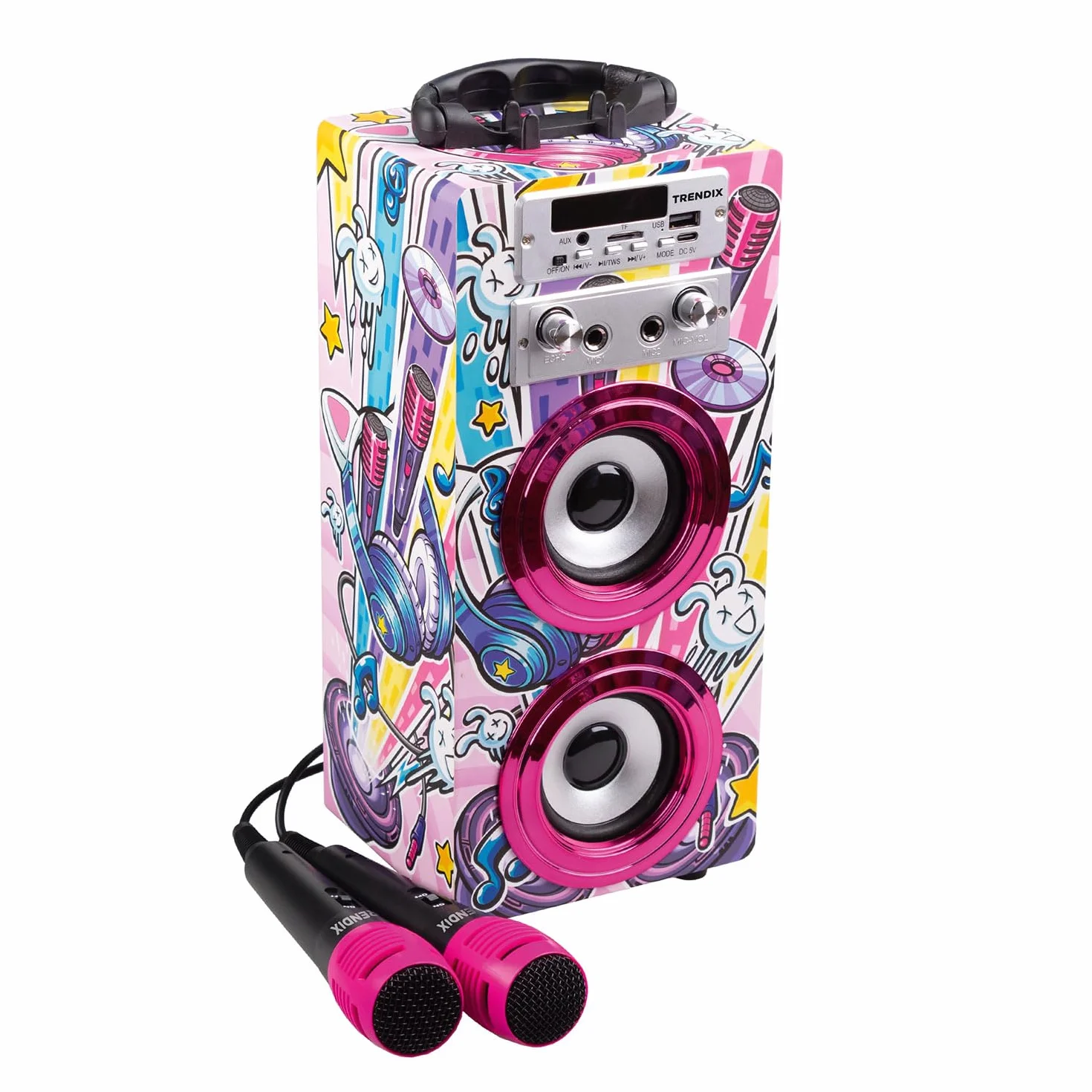 Karaoke Per Bambini Party Edition Con Microfono Cassa Bluetooth Radio Fm Usb 2 Microfoni Rosa
