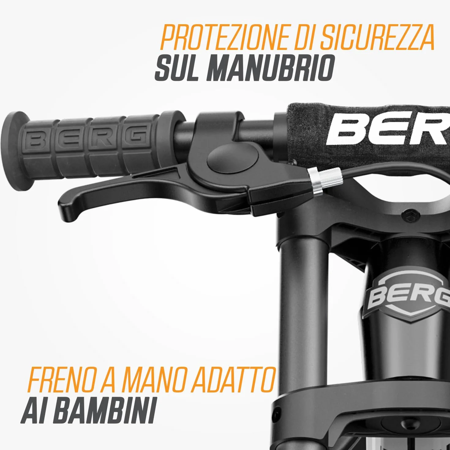 Berg Biky Cross, bicicletta nera con freno a mano a partire dai 2 anni, pneumatici, telaio leggero in magnesio, veicolo antiscivolo da 12 pollici, bicicletta per bambini ragazzi e ragazze, sella