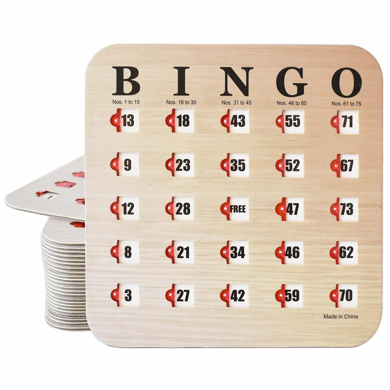 Yuanhe Carte da Bingo con finestre scorrevoli, riutilizzabili, da Viaggio, Confezione da 25, Legno