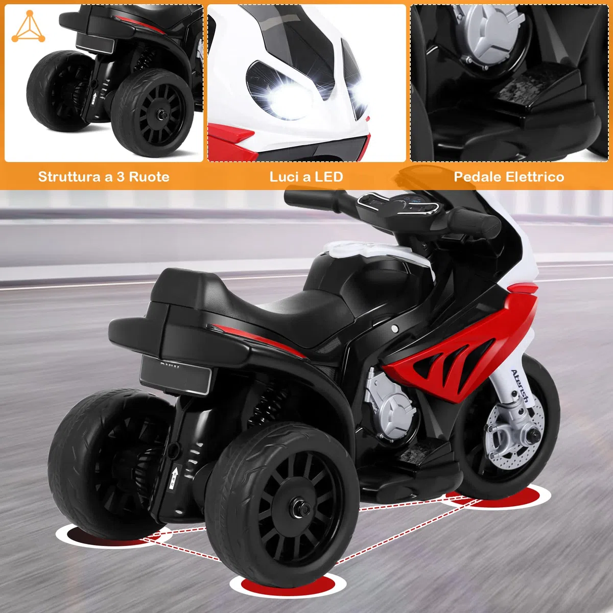 RELAX4LIFE BMW-S 1000 RR 6V Moto Elettrica Bambini 3 Ruote Musica Luci Clacson Triciclo Elettrico 18-36 Mesi 20 kg Rossa