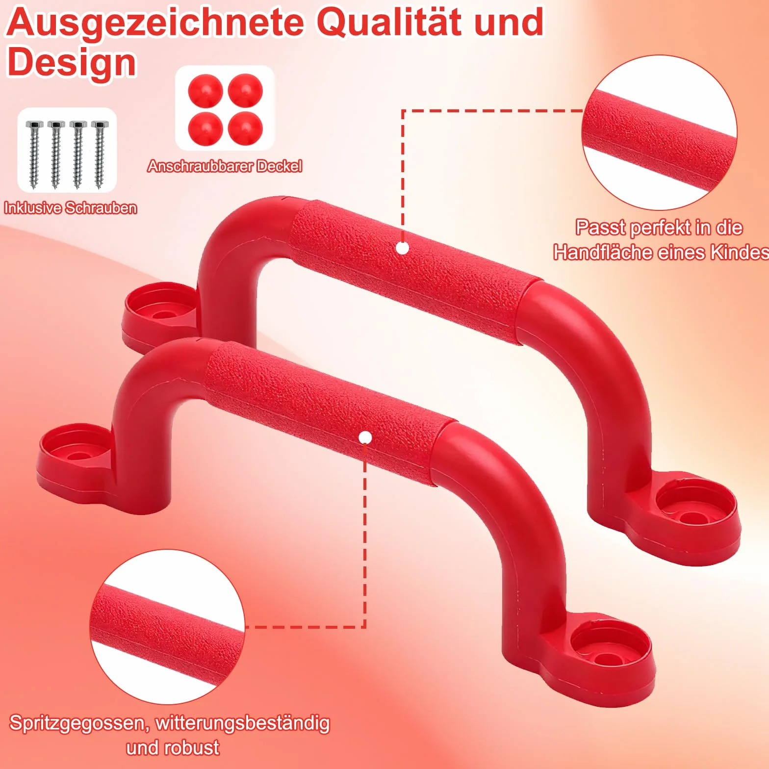 VOSSOT 2 Maniglie per Torre Giochi, Maniglie di Sicurezza in Plastica, Robuste per Bambini da Interno Ed Esterno per Casette da Gioco, Alberi, Strutture per Arrampicata (Rosso)