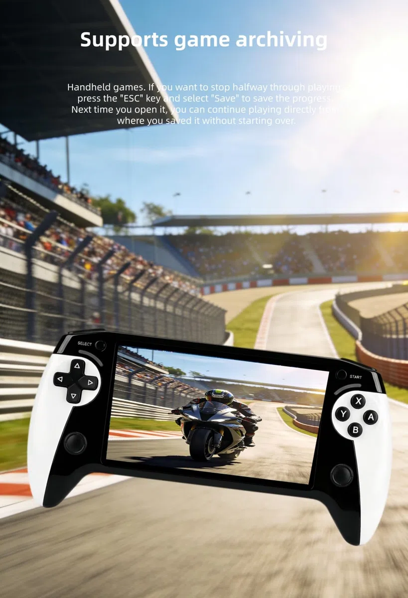 Console portatile YHFITN con schermo da 5,5 pollici, design ergonomico con impugnatura, giochi retrò, uscita TV, supporto per il salvataggio dei progressi di gioco, ricaricabile