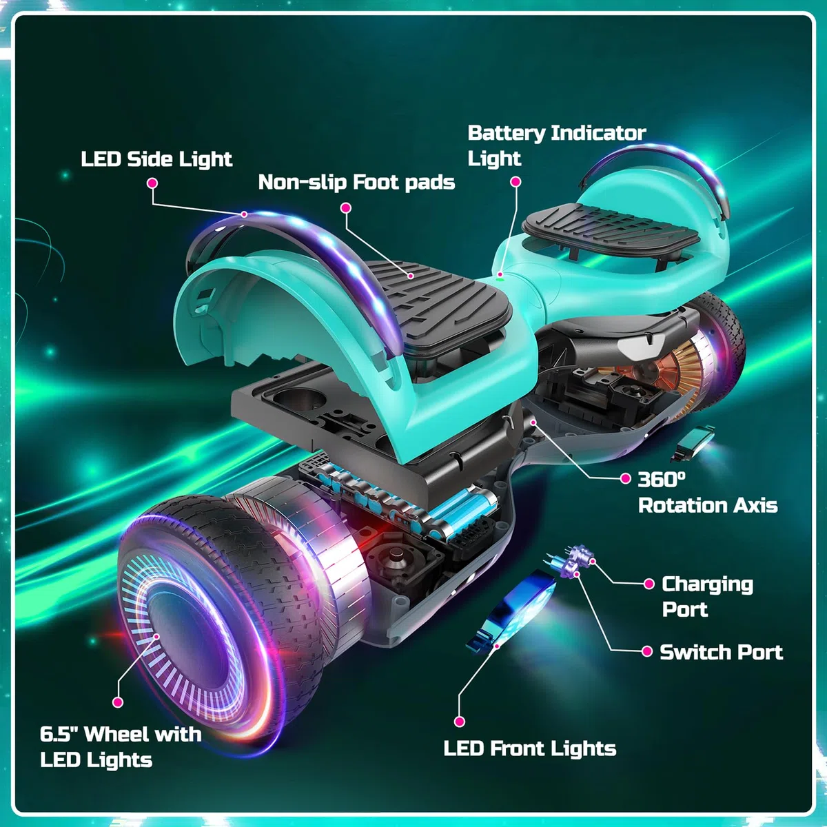 Hoverboard elettrico autobilanciato 6,5 pollici Bluetooth per bambini