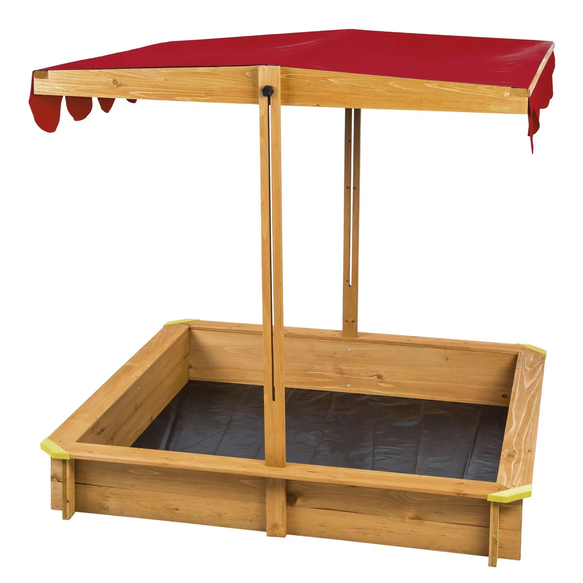 tectake® Sabbiera per bambini da esterno, Sabbionaia con tetto regolabile, tenda da sole orientabile, telone antierbacce, sandbox in legno massiccio, paraspigoli in plastica - 120x120x120 cm, Rosso