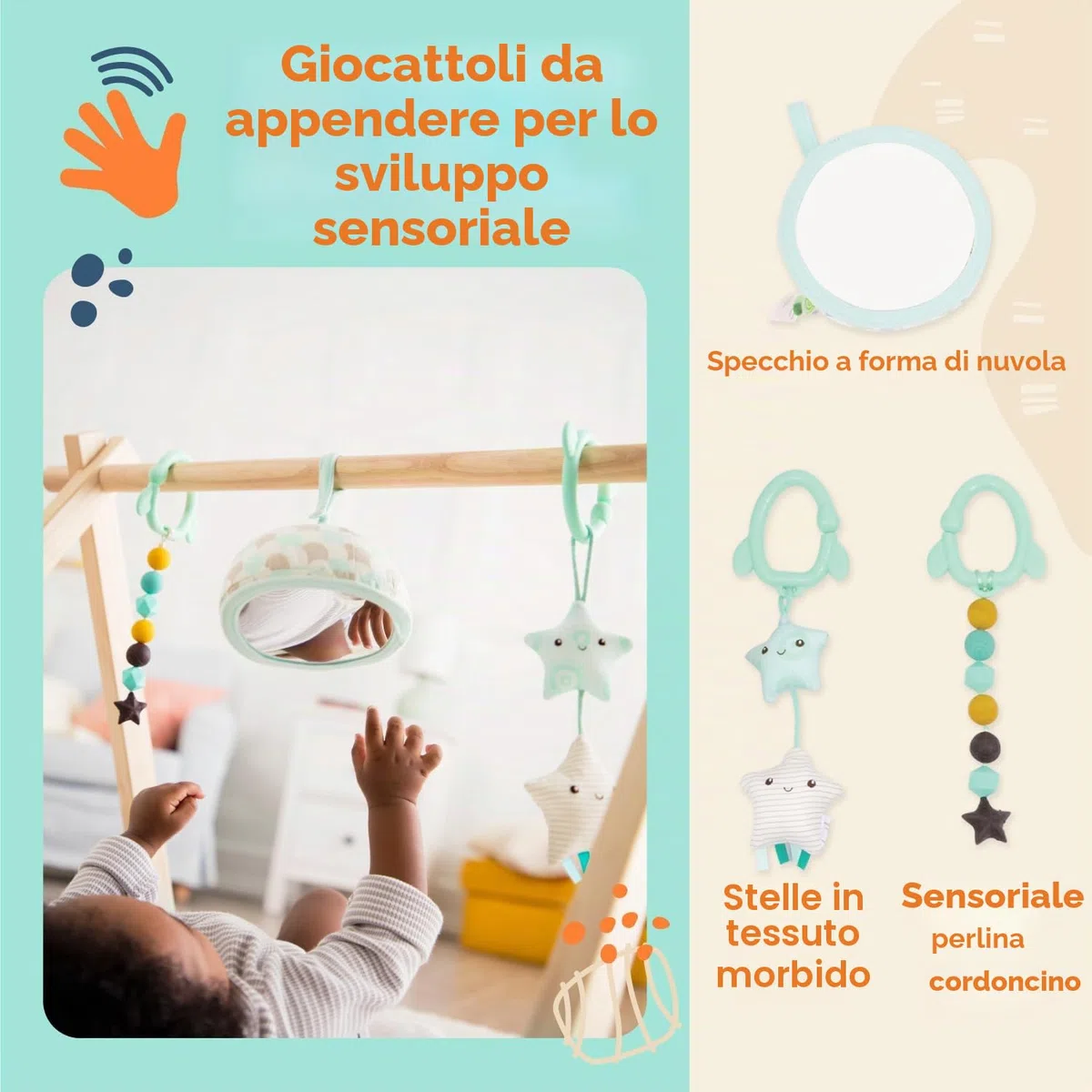 Palestra per Bambini in Legno Cielo Stellato B. Toys con Giocattolo Sensoriale Appeso 0 Mesi+