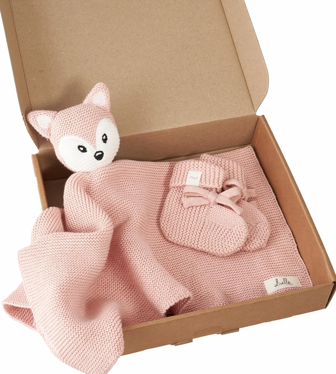 Livella Doudou Volpe con calzini - Puro cotone biologico - Copertina premium, copertina coccole, coperta a maglia - Morbidissima e traspirante - OEKOTEX® STANDARD 100 e certificata GOTS