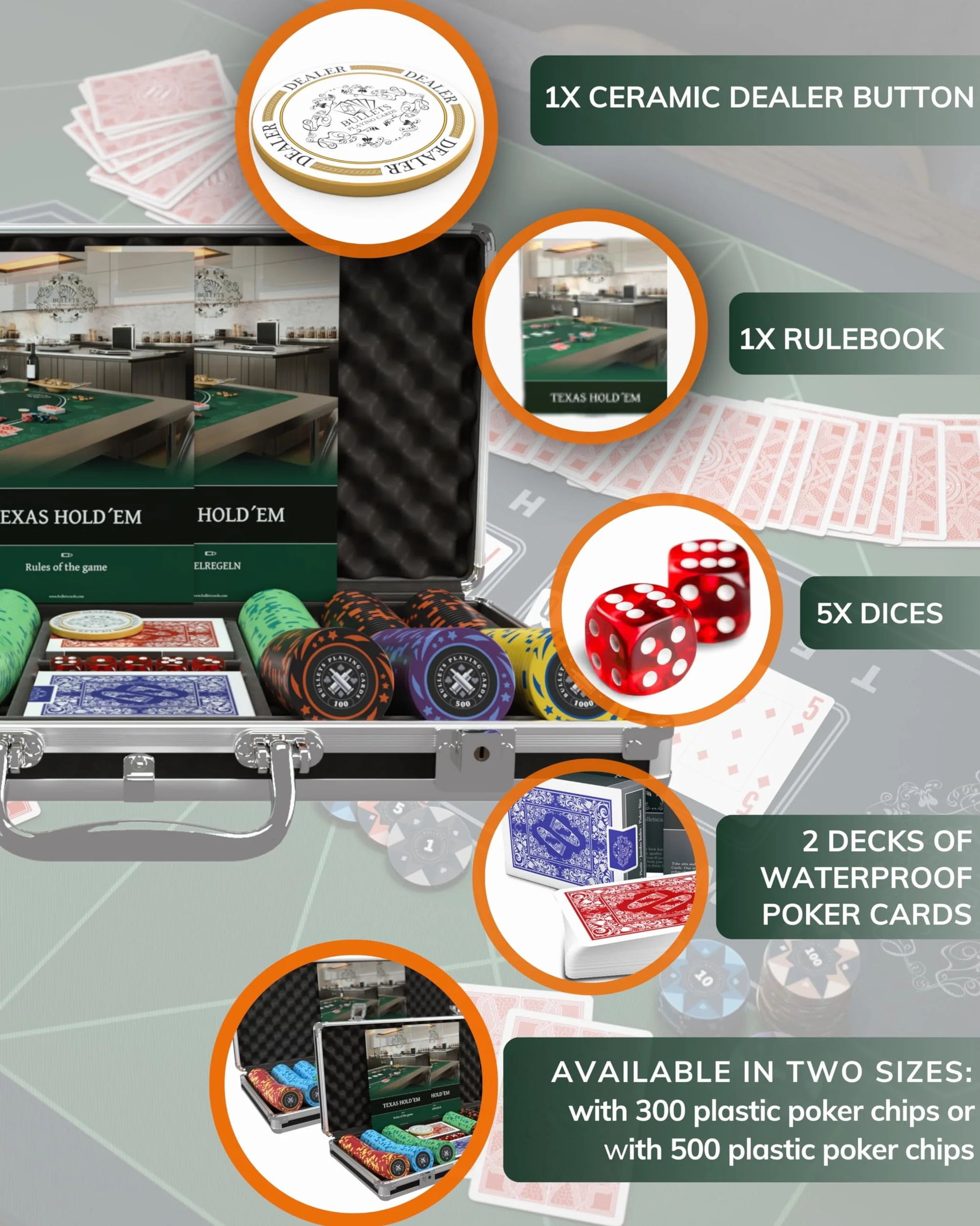 Janice Bullets Playing Cards Set da Poker 300 Chip Plastica con Valori Pulsante Ceramica Carte