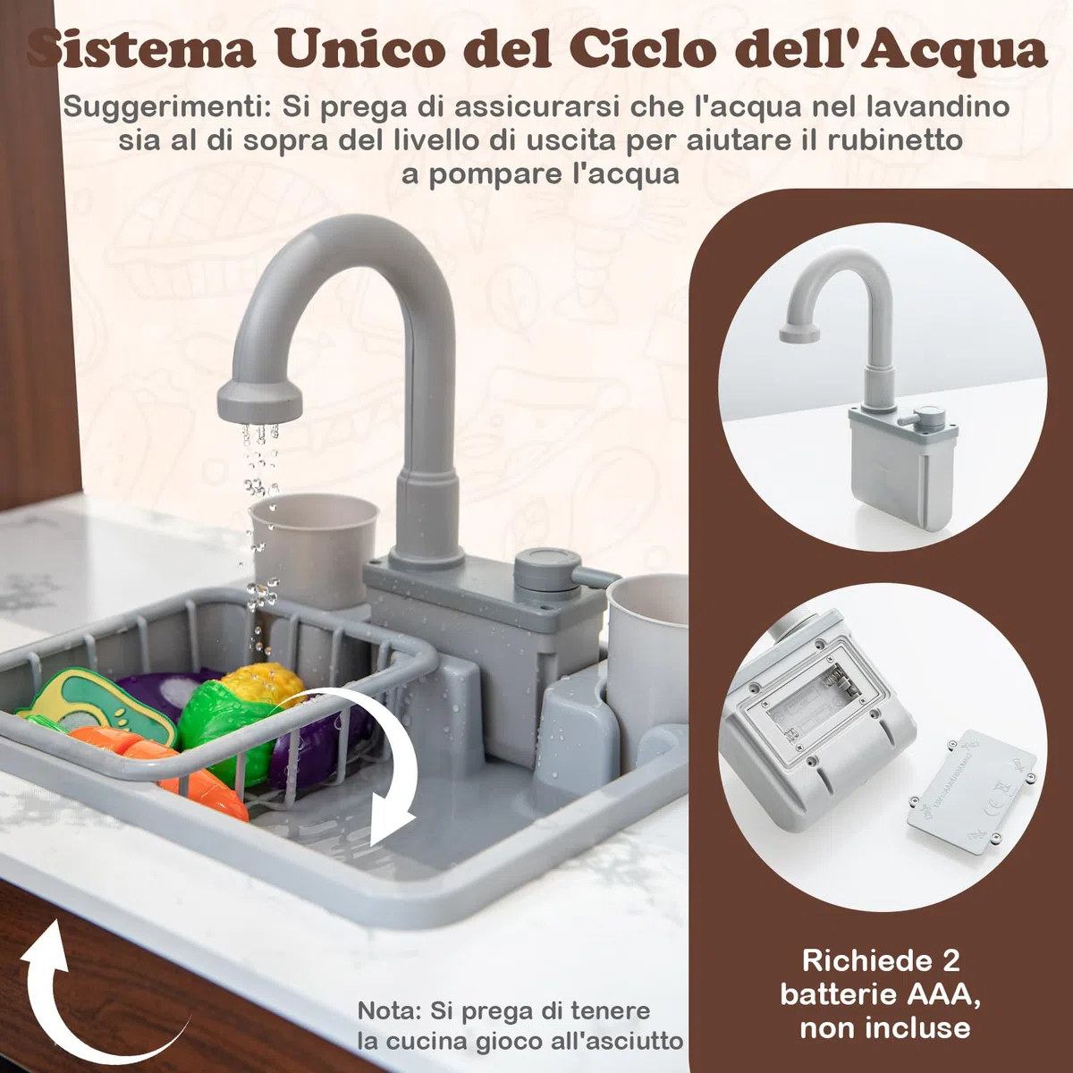 GYMAX Cucina Giocattolo ad Angolo per Bambini, Set da Cucina in Legno con Cappa Illuminata e Fornelli con Suoni, Realistico Fabbricatore di Ghiaccio, Regalo per Bambini 3 + Anni (Stile 1)