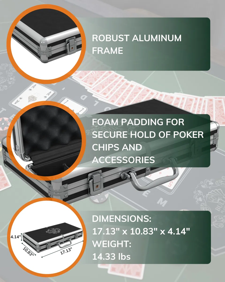 Bullets Playing Cards - Valigetta da poker Corrado – Set da poker con 300 chip da poker Clay senza valori – con pulsante di dealer in ceramica, confezione doppia di carte da poker