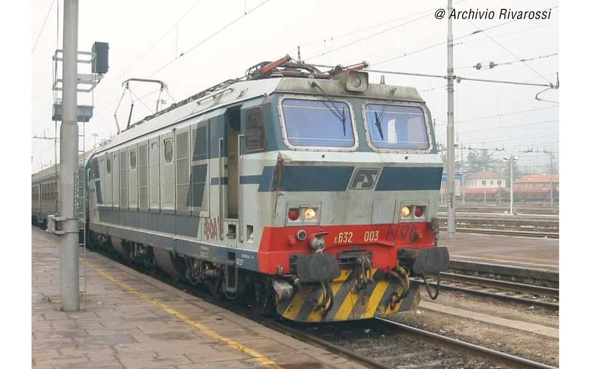 Rivarossi - FS, locomotiva elettrica E.632 blu/grigio, logo FS inclinato, pantografi 52, ep. V