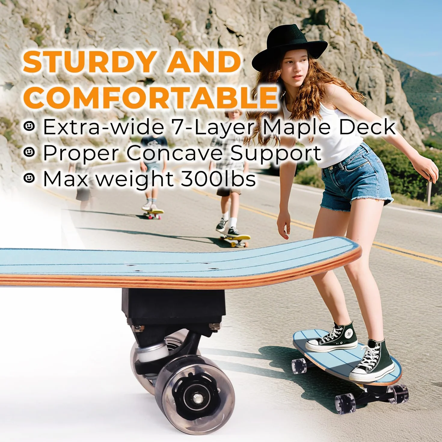 Nattork Skateboard completo da 29" x 8" per bambini, skateboard Cruiser per principianti, doppio kick girls, skateboard con legno d'acero (Black Hole)