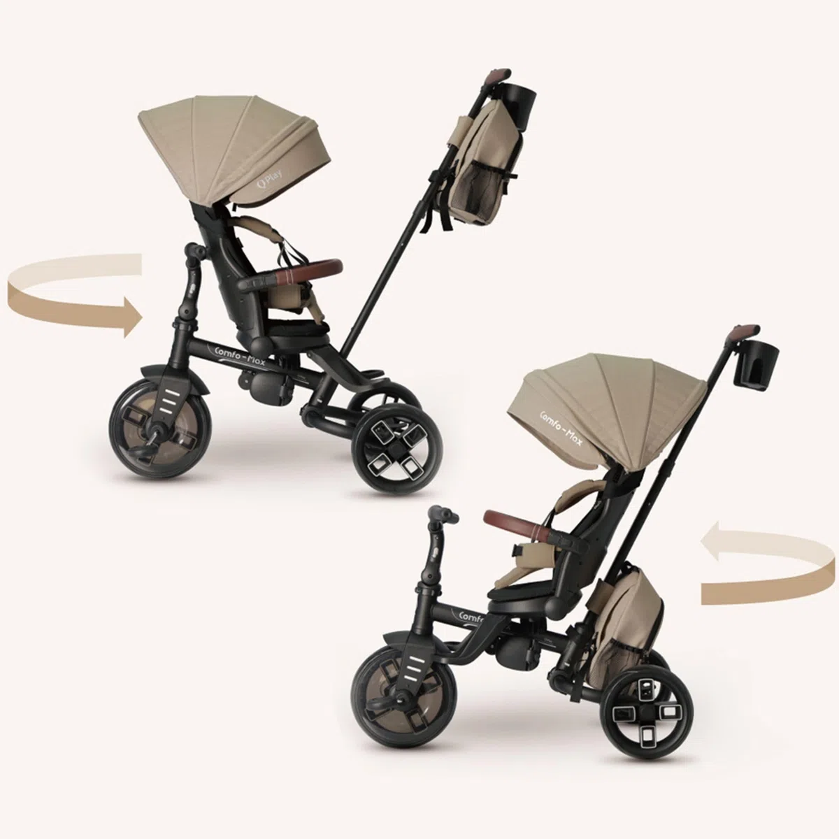 Triciclo evolutivo QPLAY Comfo Max 7 in 1 multi accessoriato, fronte strada e fronte mamma, reclinabile, adatto a bambini dai 10 ai 72 mesi, pieghevole, portata fino a 25 kg (Verde)